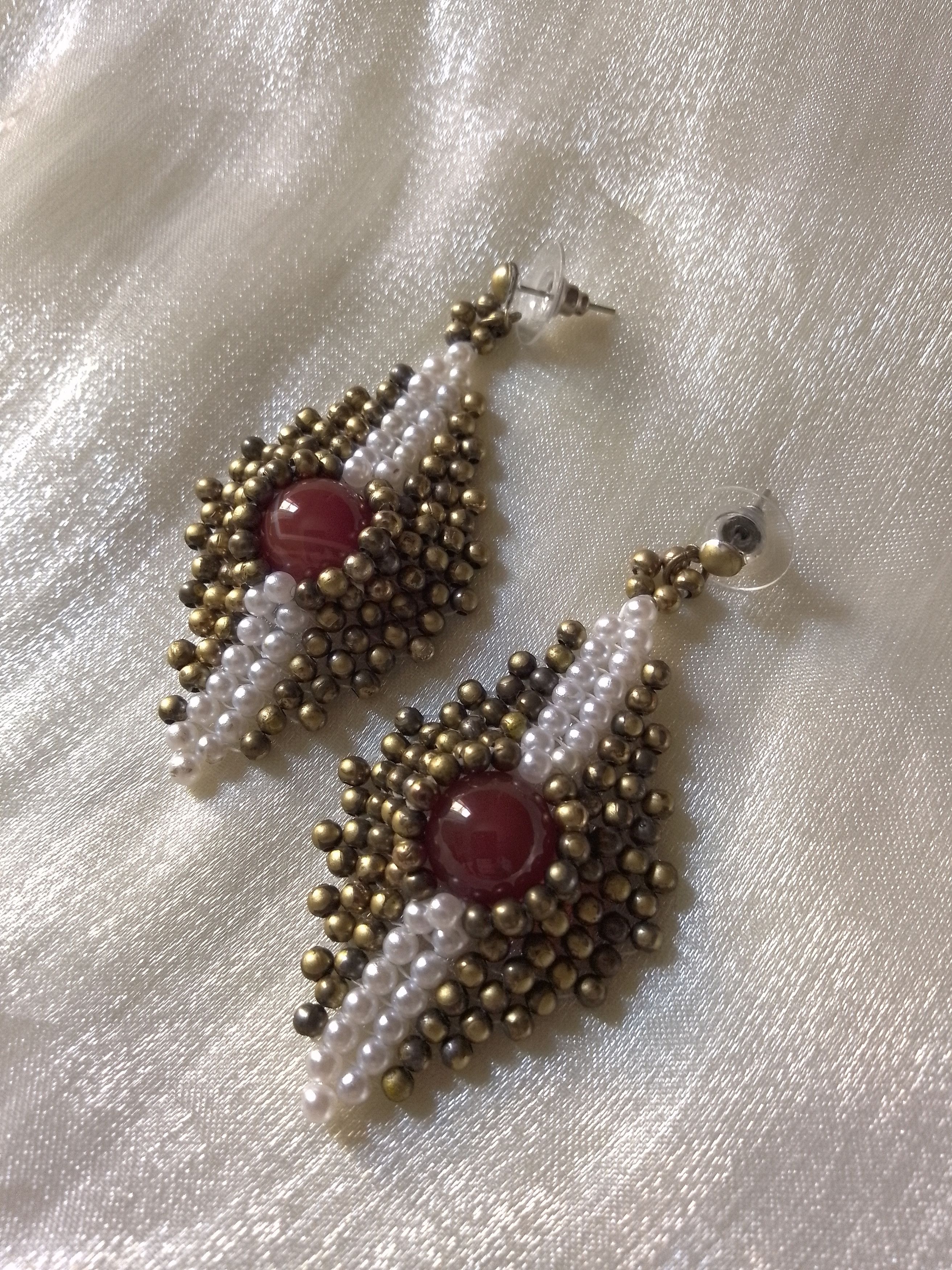 Handmade Earrings with natural red carnelian gemstones. Vintage Size ONE SIZE - 5 Thumbnail