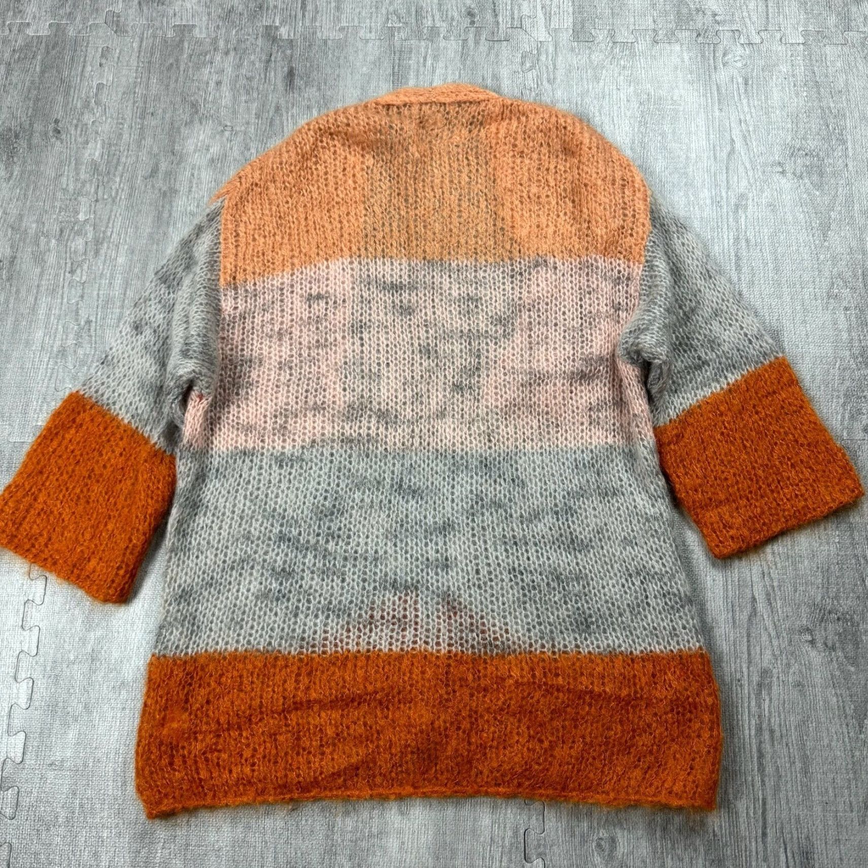 Vintage VINTAGE AILANTO Designer Spain Open Front Fuzzy Mohair Cardigan Women Size M Orange Geometric Knit Fall Winter Spring Size M / US 6-8 / IT 42-44 - 8 Thumbnail