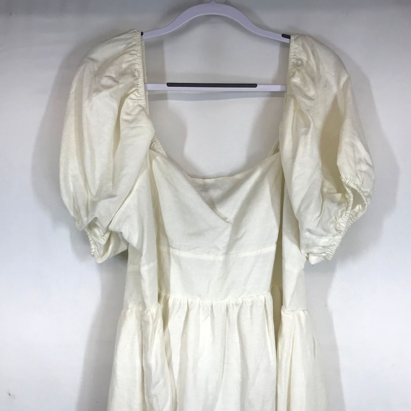Forever 21 Forever 21 Women 2X Cream Linen Blend Puff Sleeve Milkmaid Mini Dress Size XXL / US 16-18 / IT 52-54 - 5 Thumbnail