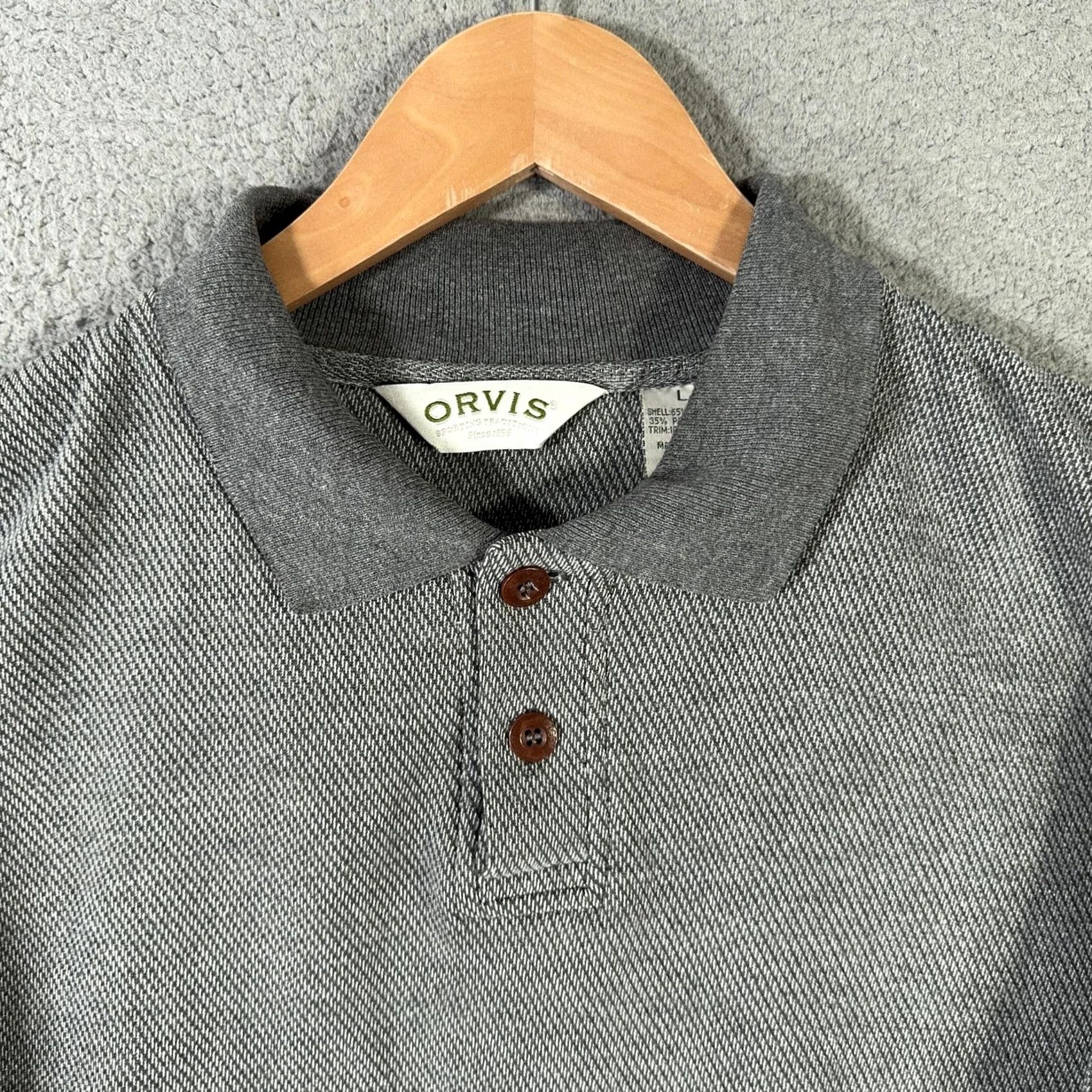 Orvis VINTAGE Orvis Sweater Men Large Gray Polo Collar Leather Elbow Patches Pullover Size US L / EU 52-54 / 3 - 6 Thumbnail