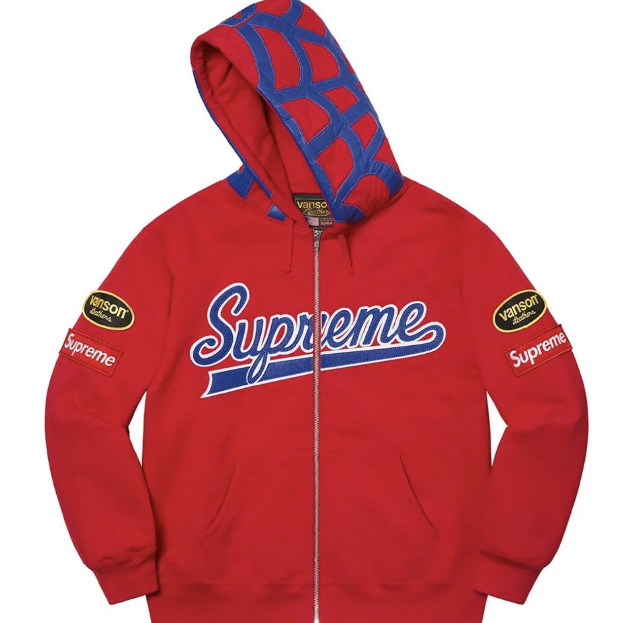 image of Supreme Vanson Leather Spider Web Zip Up Hoodie X-Large in Red, Men's (Size XL)