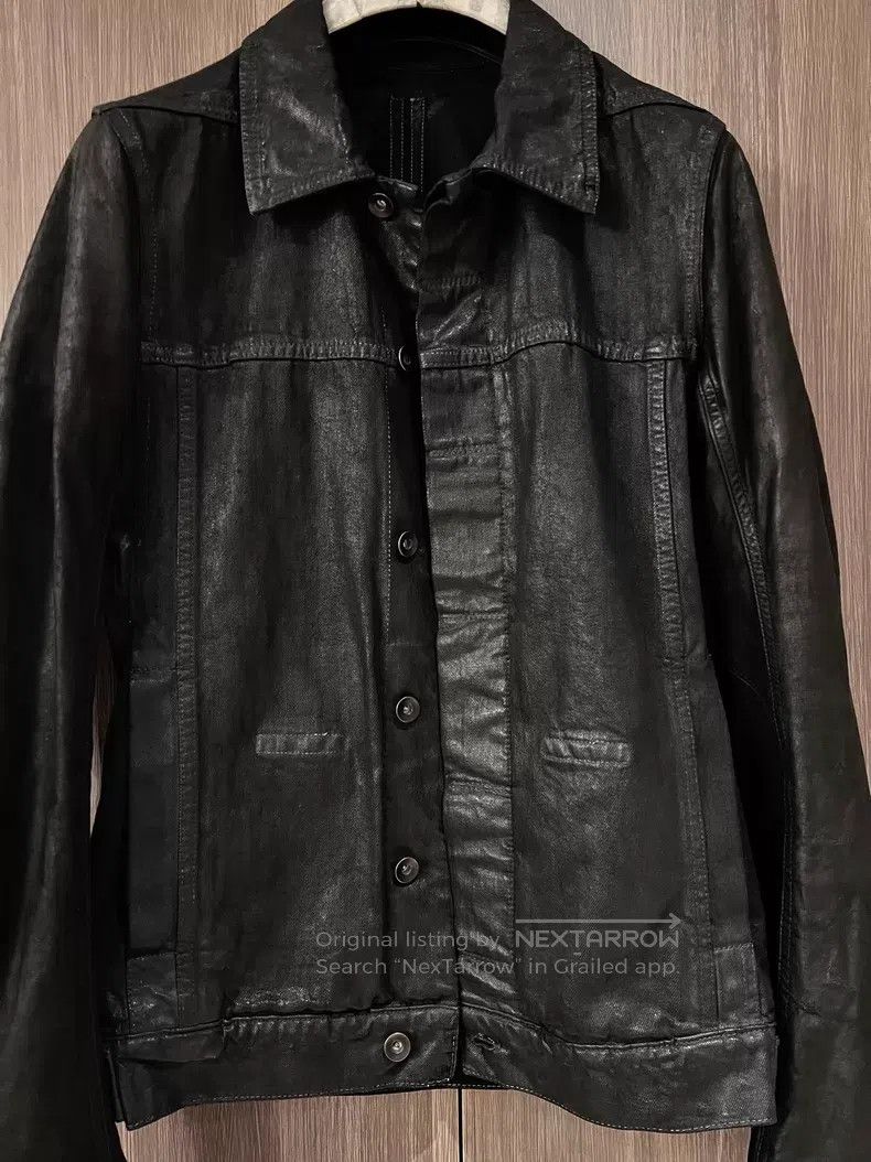 Rick Owens Wax-Coated Leather Sleeve Denim Jacket