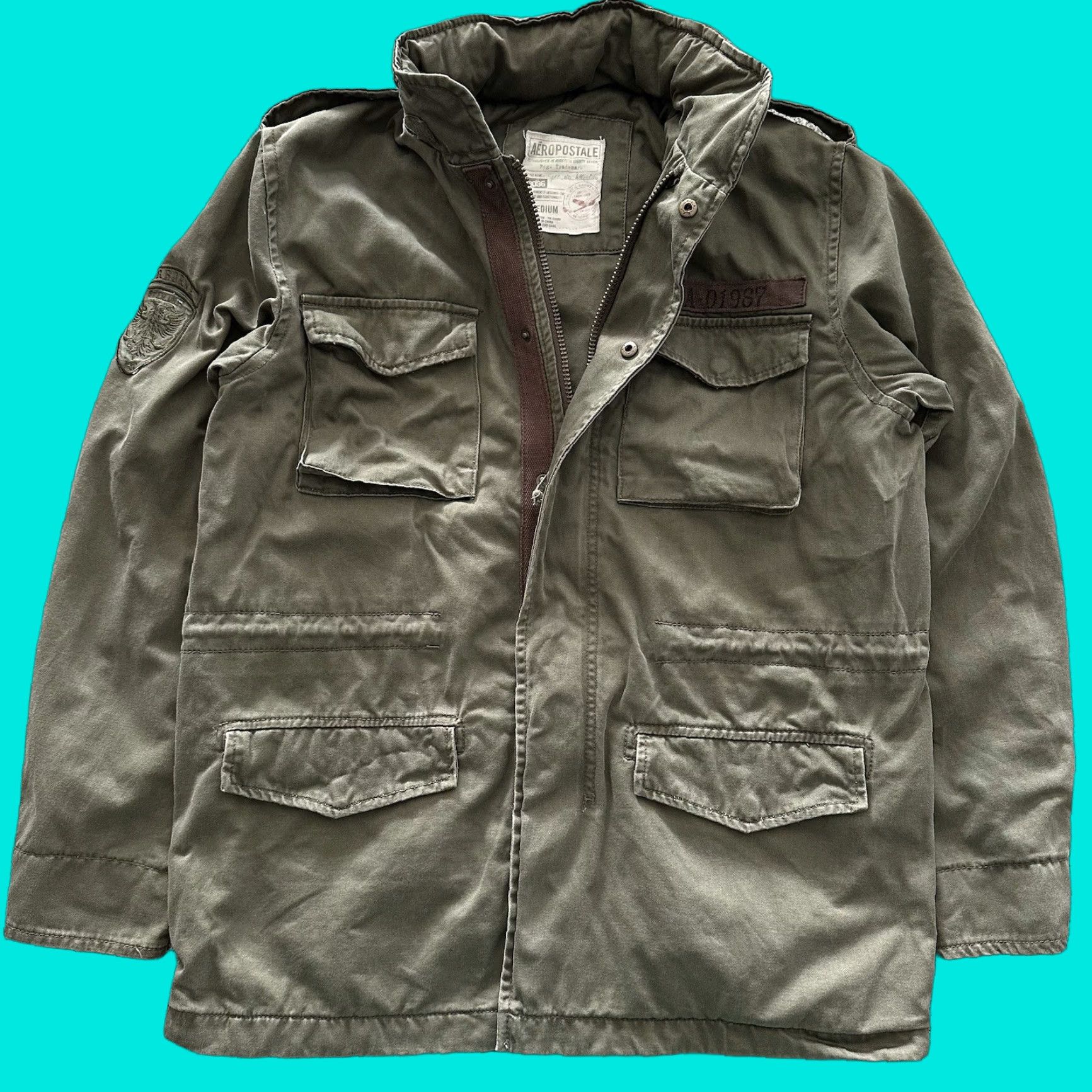 Vintage Aéropostale Military Jacket Mens M Olive Green Hooded Utility Coat Size US M / EU 48-50 / 2 - 1 Thumbnail