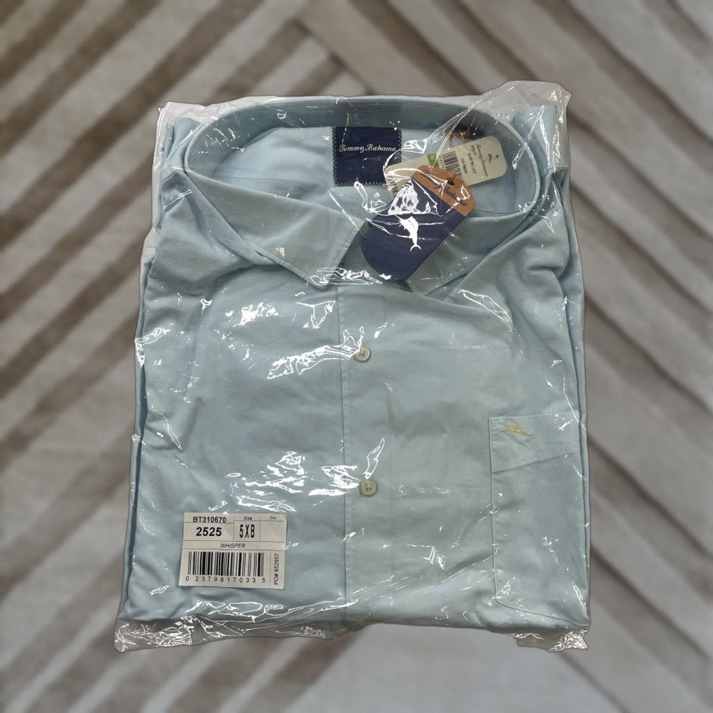 Tommy Bahama NWT Tommy Bahama Island Twill Long Sleeve Shirt Silk Blend Whisperer Mens 5XB Blue Cotton Silk Button-Up Collared Big & Tall Mens Shirt Size US XXL / EU 58 / 5 - 1 Thumbnail