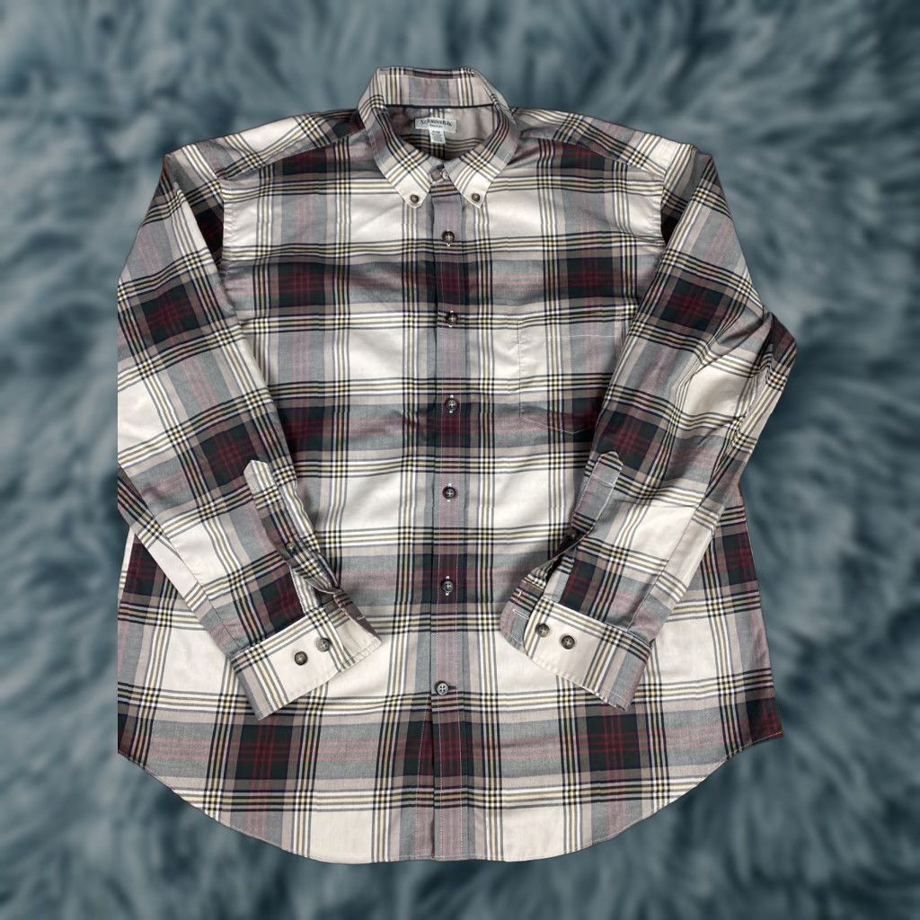 Vintage St John’s Bay Plaid Tan Tartan Mens XL Button-Down Long Sleeve Shirt Size US XL / EU 56 / 4 - 1 Thumbnail