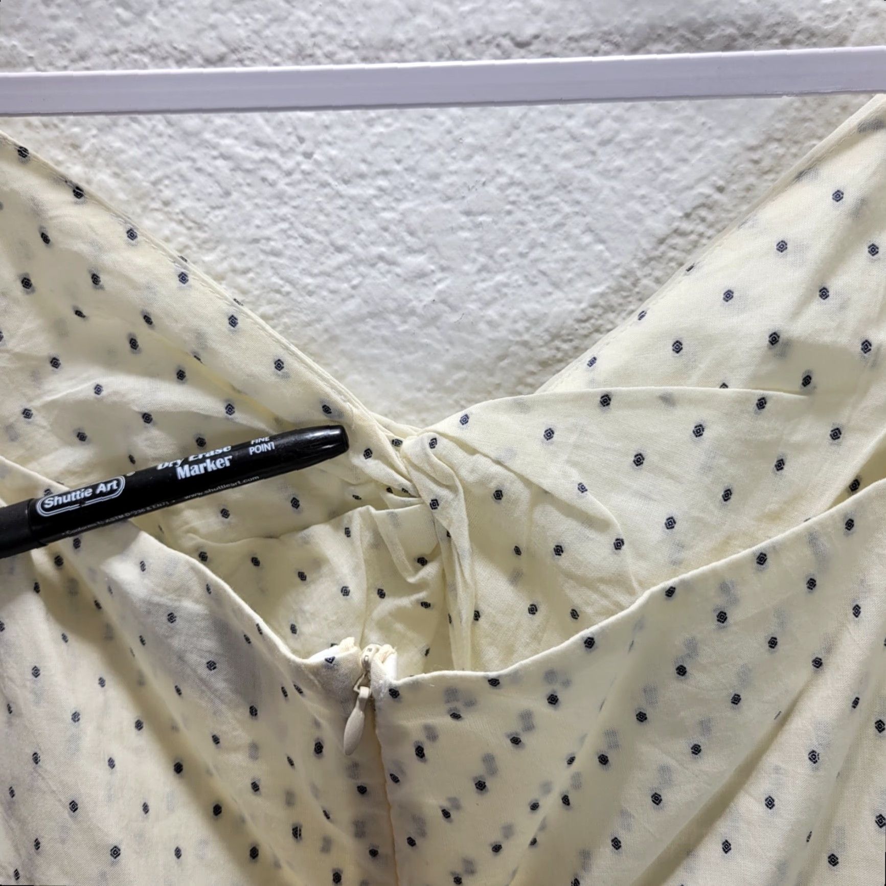 Vintage Never A Wallflower Womens Blouse 3/4 Puff Sleeve Polka Dot Top XS Ivory Cotton Zip Back Size XS / US 0-2 / IT 36-38 - 4 Thumbnail