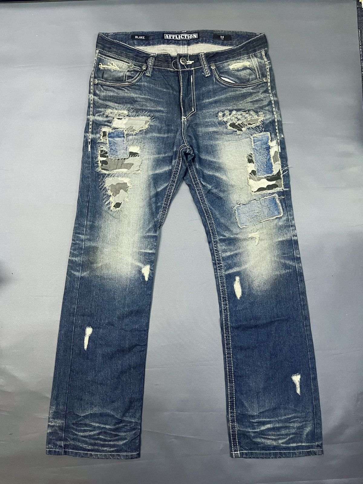 Affliction × Le Grande Bleu (L.G.B.) AFFLICTION BLAKE JEAN DISTRESSED DENIM JEANS Size US 34 / EU 50 - 3 Thumbnail