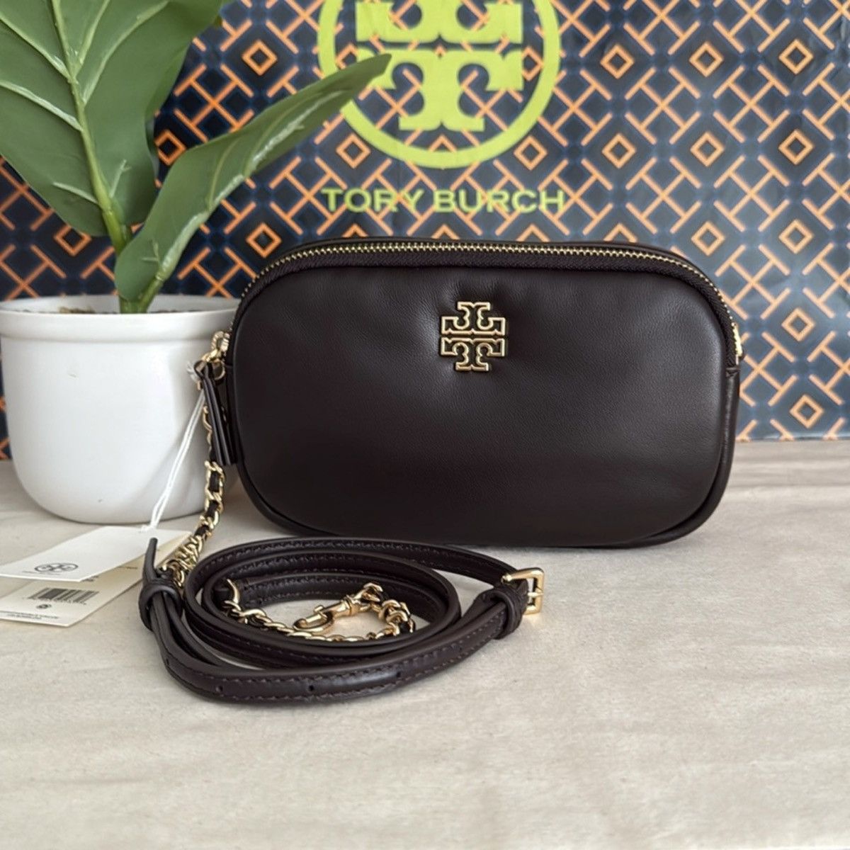 Tory Burch NWT Tory Burch Britten Brown Leather puffy Crossbody Bag Size ONE SIZE - 3 Thumbnail