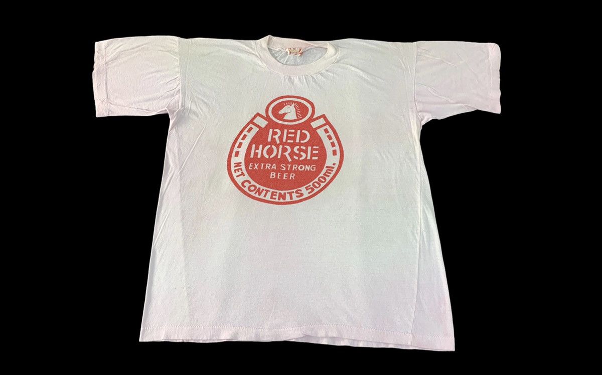 Japanese Brand 90s Red Horse Extra Strong Beer Name Logo Horshoes Tee Size US M / EU 48-50 / 2 - 1 Thumbnail