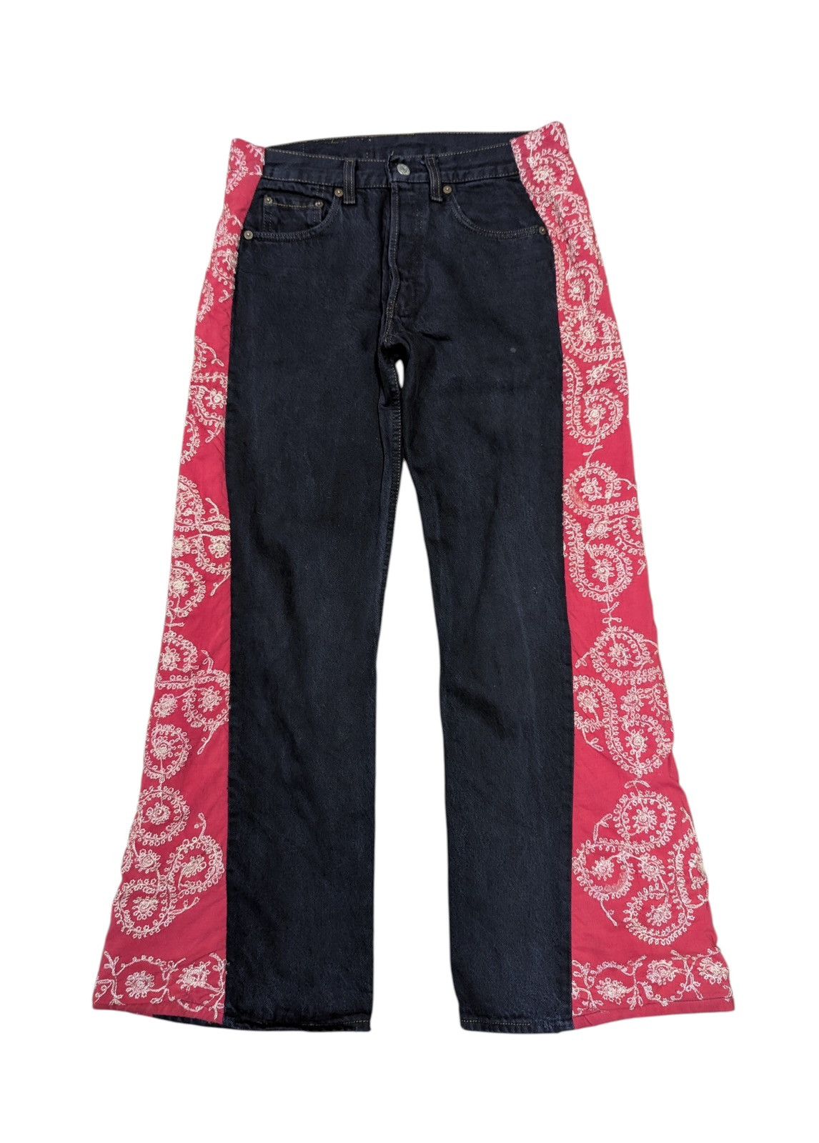 Levi's Vtg 90s Levi's Superblack Custom Paisley Flare Jeans Size US 30 / EU 46 - 1 Thumbnail
