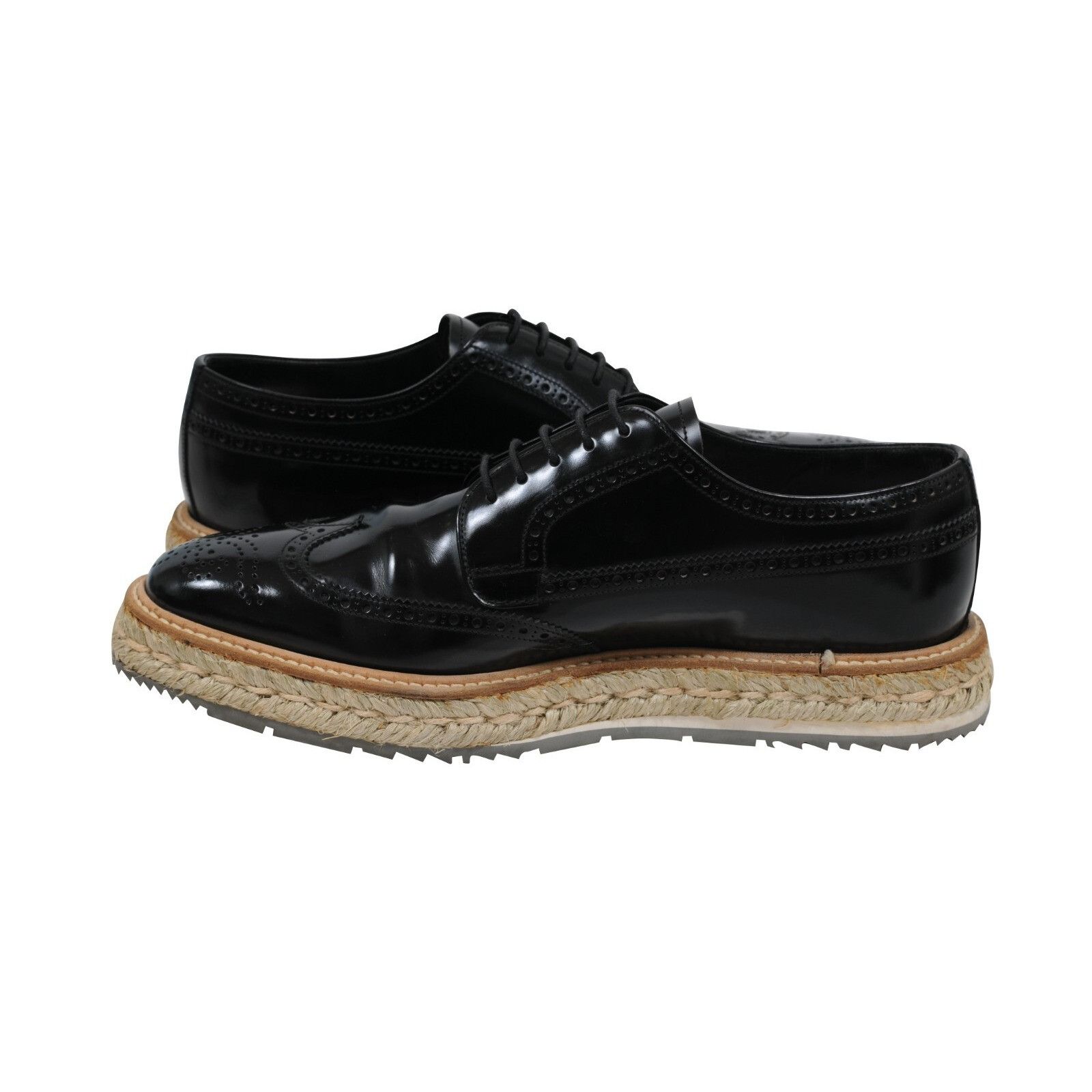 Prada Black Leather Espadrille Wingtip Platform Brogue - 01731 Size US 9.5 / EU 42-43 - 9 Thumbnail