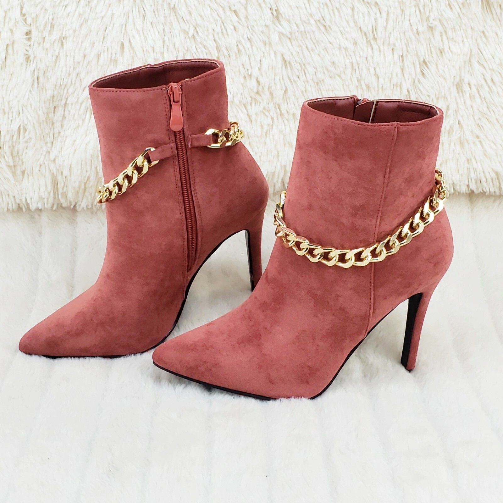 Other Crave Rose Pink FX Suede & Chain Sexy Pointy Toe 4" Stiletto Size US 7 / IT 37 - 1 Thumbnail