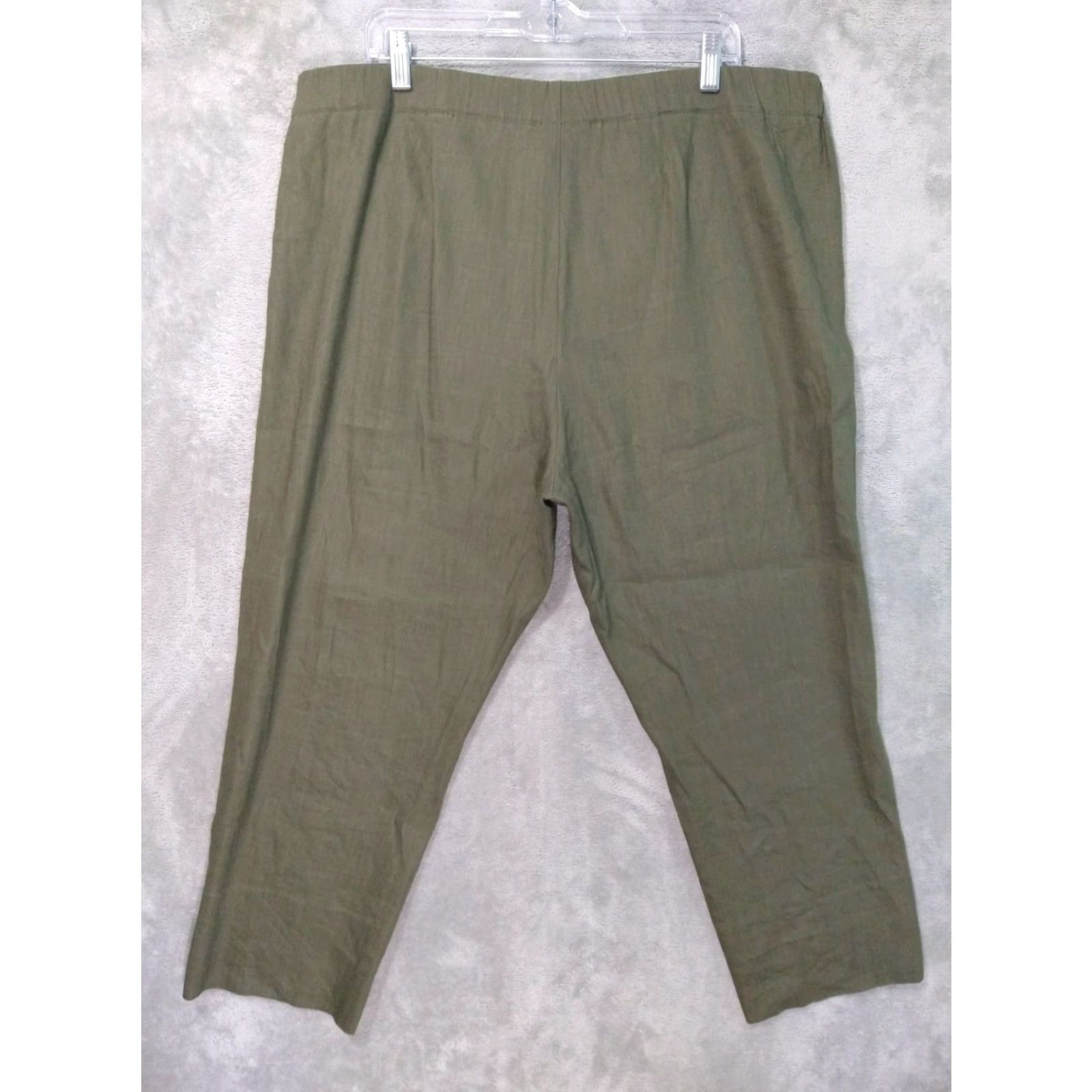 J. Jill J.Jill Pants Womens XL Green Linen Stretch Tapered Leg Crop Coastal Beachy Size 40" / US 18 - 2 Thumbnail