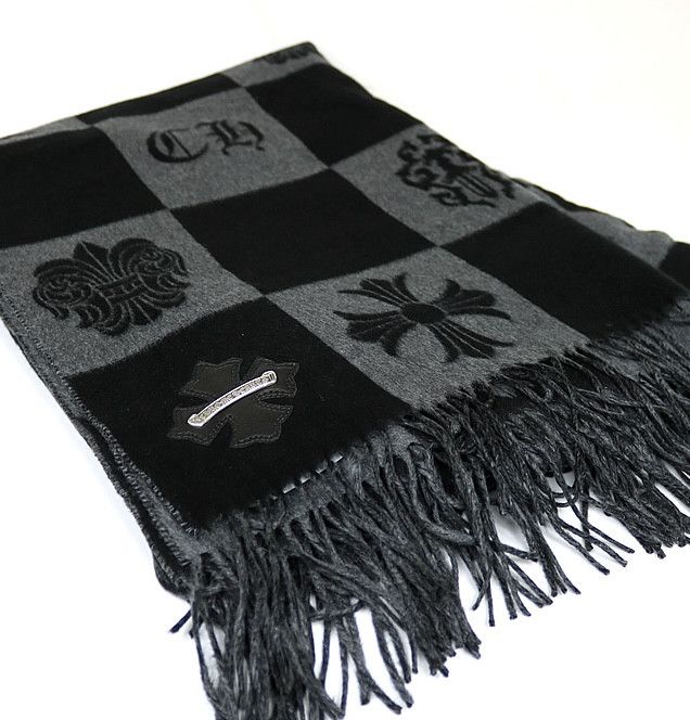 image of Chrome Hearts Checkerboard Silk Scarf in Black, Men's