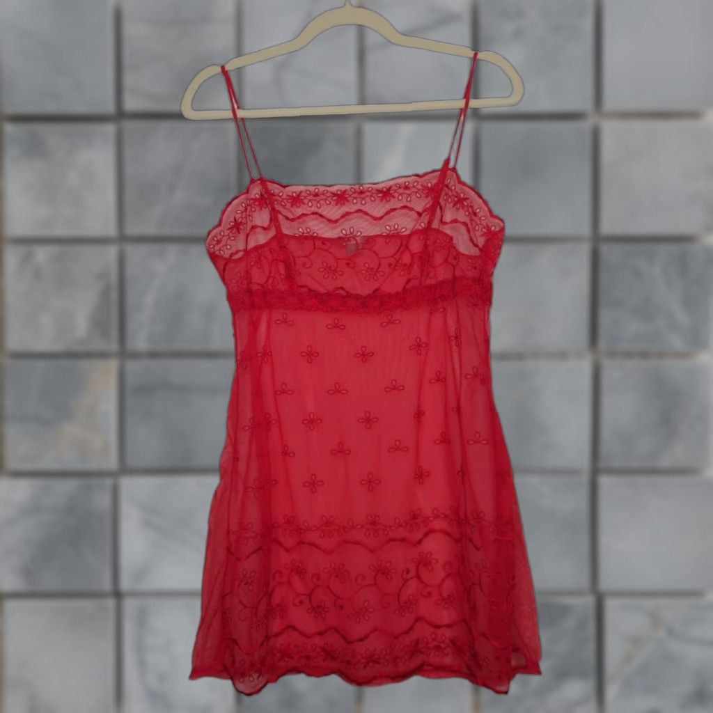 Victoria's Secret VINTAGE Victoria's Secret Dress Shirt Minor Red Rose Bow  Satin Sheer Mini L Large Womens 90s/2000s Slip Dress Victorian | Grailed