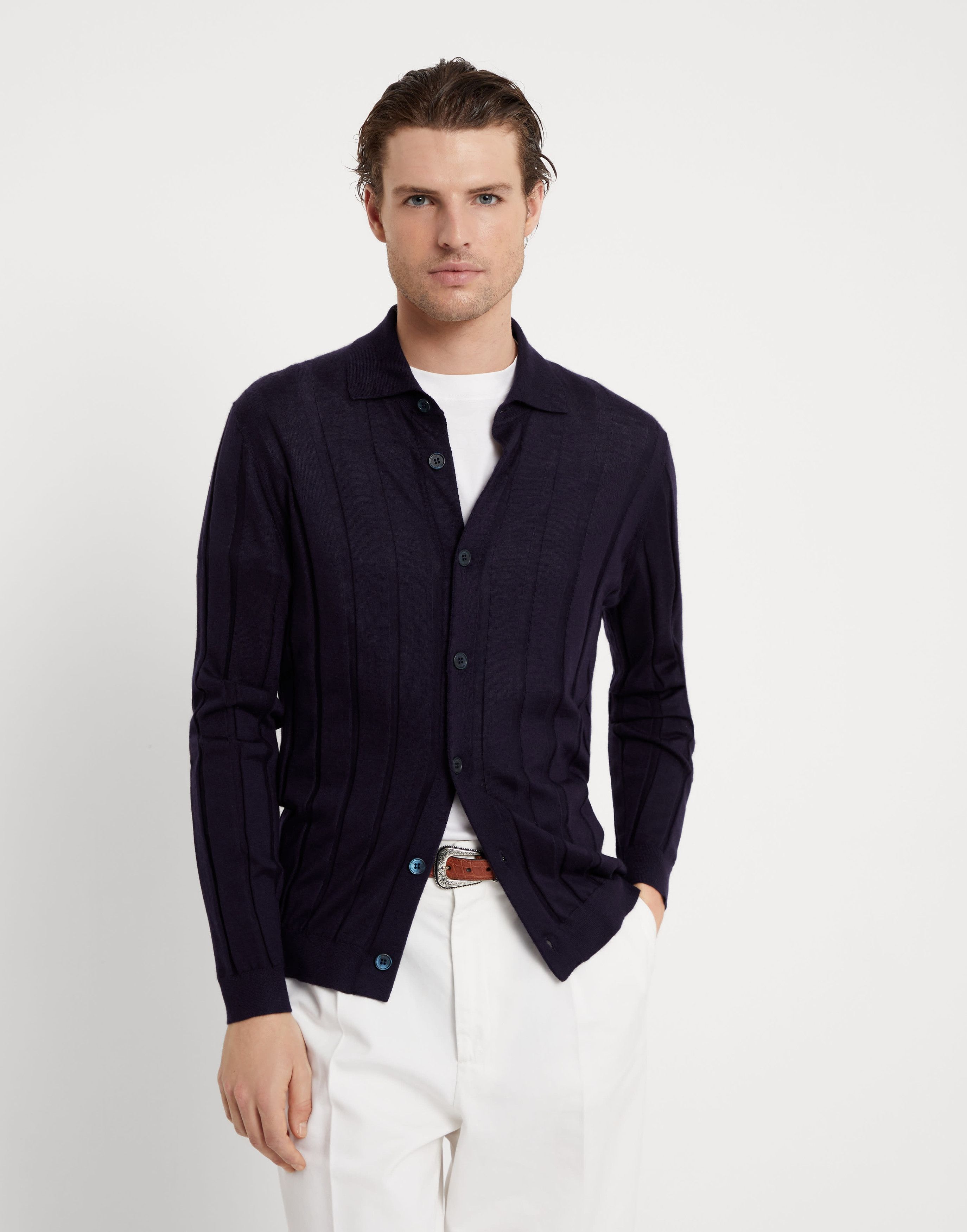 Brunello Cucinelli o1la1rc1a0925 Polo Sweater in Navy Size US M / EU 48-50 / 2 - 1 Thumbnail