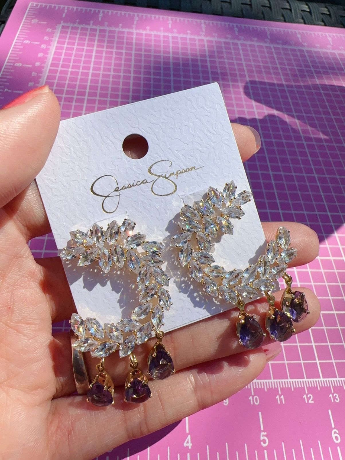 Jessica Simpson Jessica Simpson gold tone crystal open circle leaves purple Size ONE SIZE - 2 Thumbnail