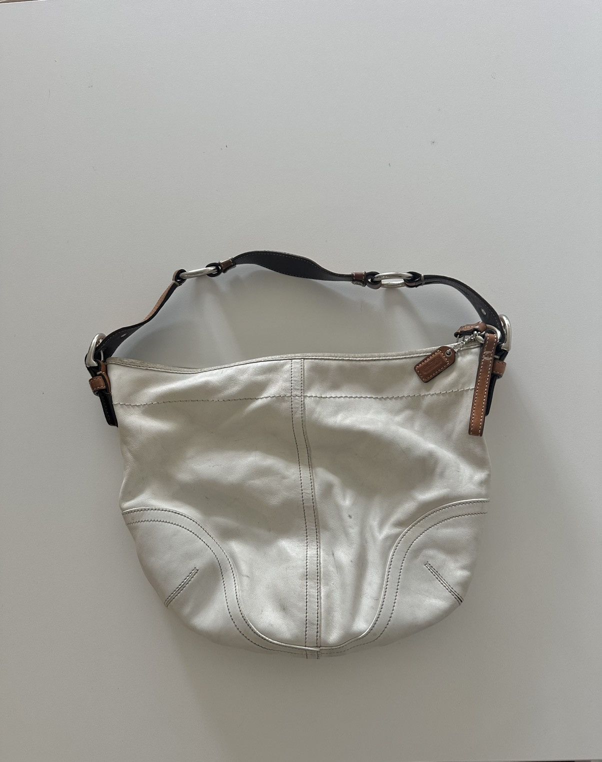 Y2K Coach White Tan Hobo Soho Shoulder Bag 3651, Women's