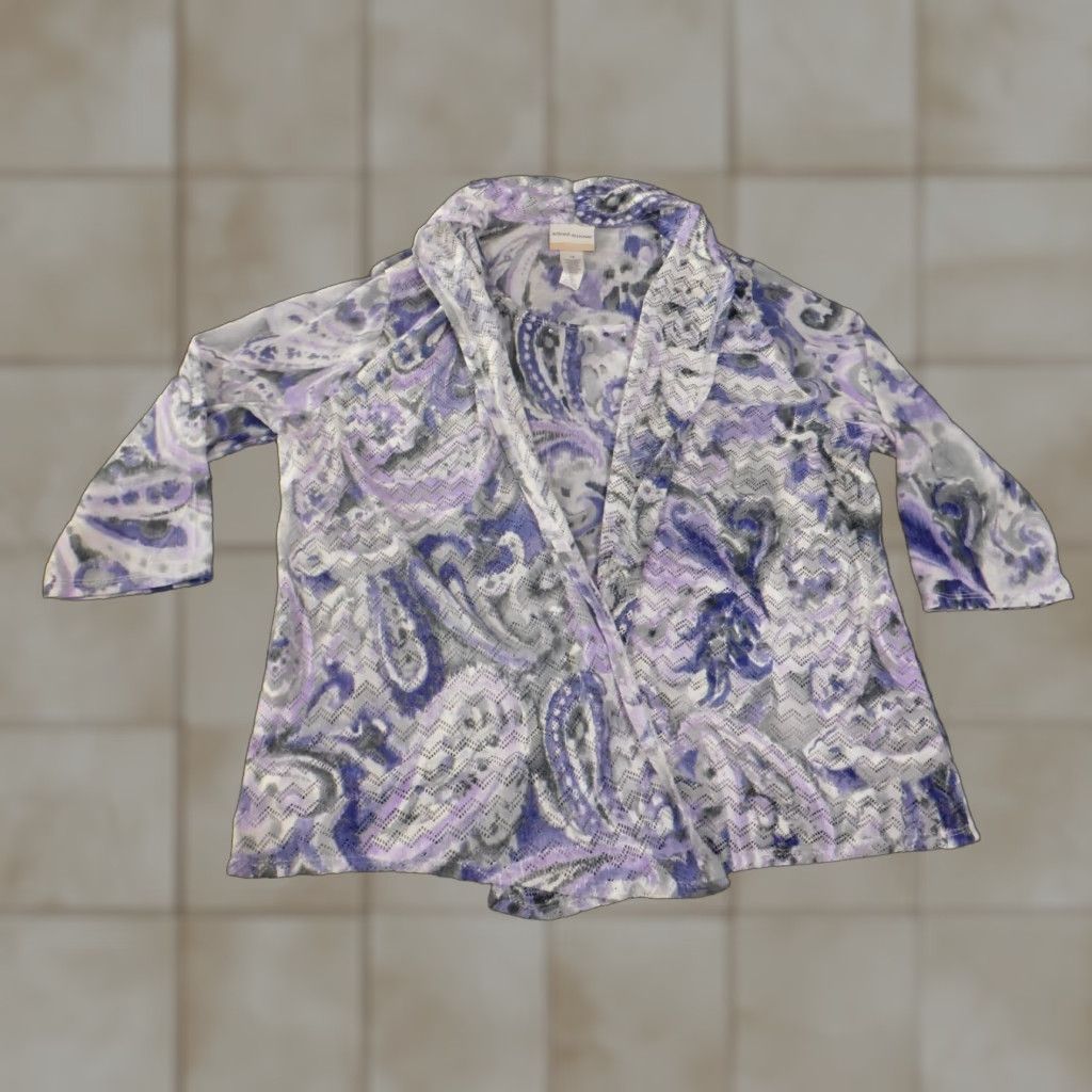 Vintage Alfred Dunner Blouse Women's 1X Purple Geometric Lined Knit Polyester Pullover Casual Shawl Cape Top Geometric Pattern Kang Size XL / US 12-14 / IT 48-50 - 1 Thumbnail