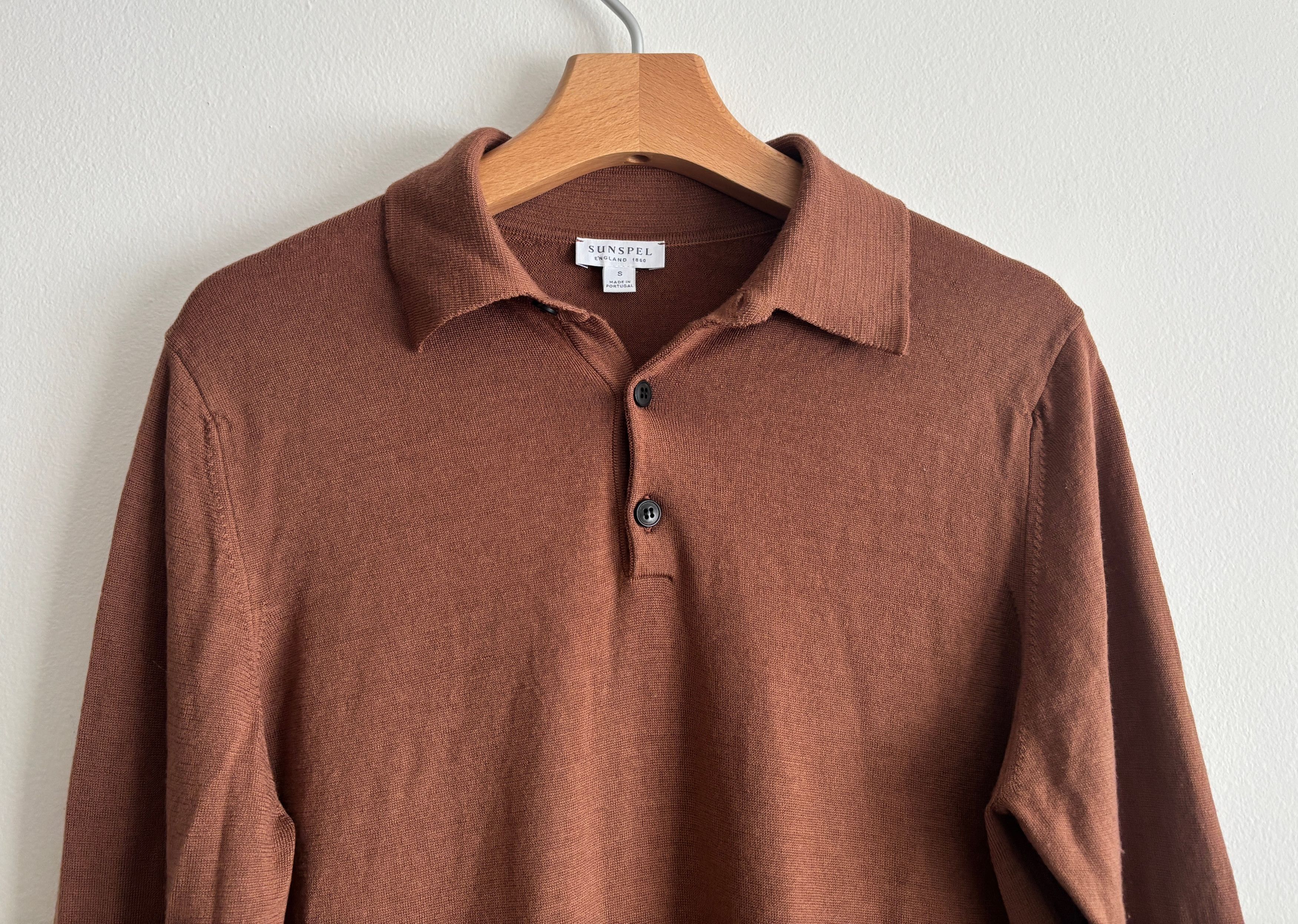 Sunspel $275 Brown Merino Wool Knit Long Sleeve Polo Shirt Size US S / EU 44-46 / 1 - 2 Thumbnail