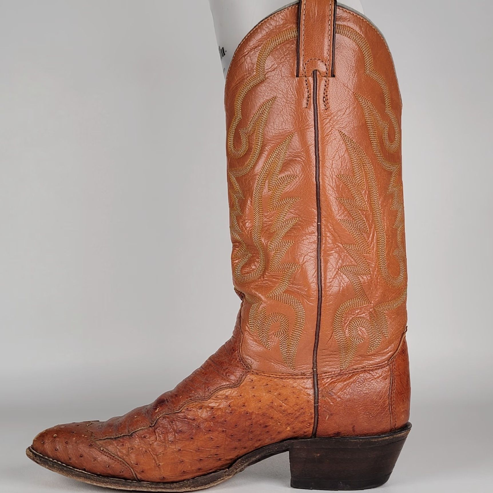 Justin Boots VINTAGE Justin Boots Western Boot J4066 - 9D - Brown - USA - Men - Ostrich Leather - Pull On - Almond Toe Size US 9 / EU 42 - 5 Thumbnail