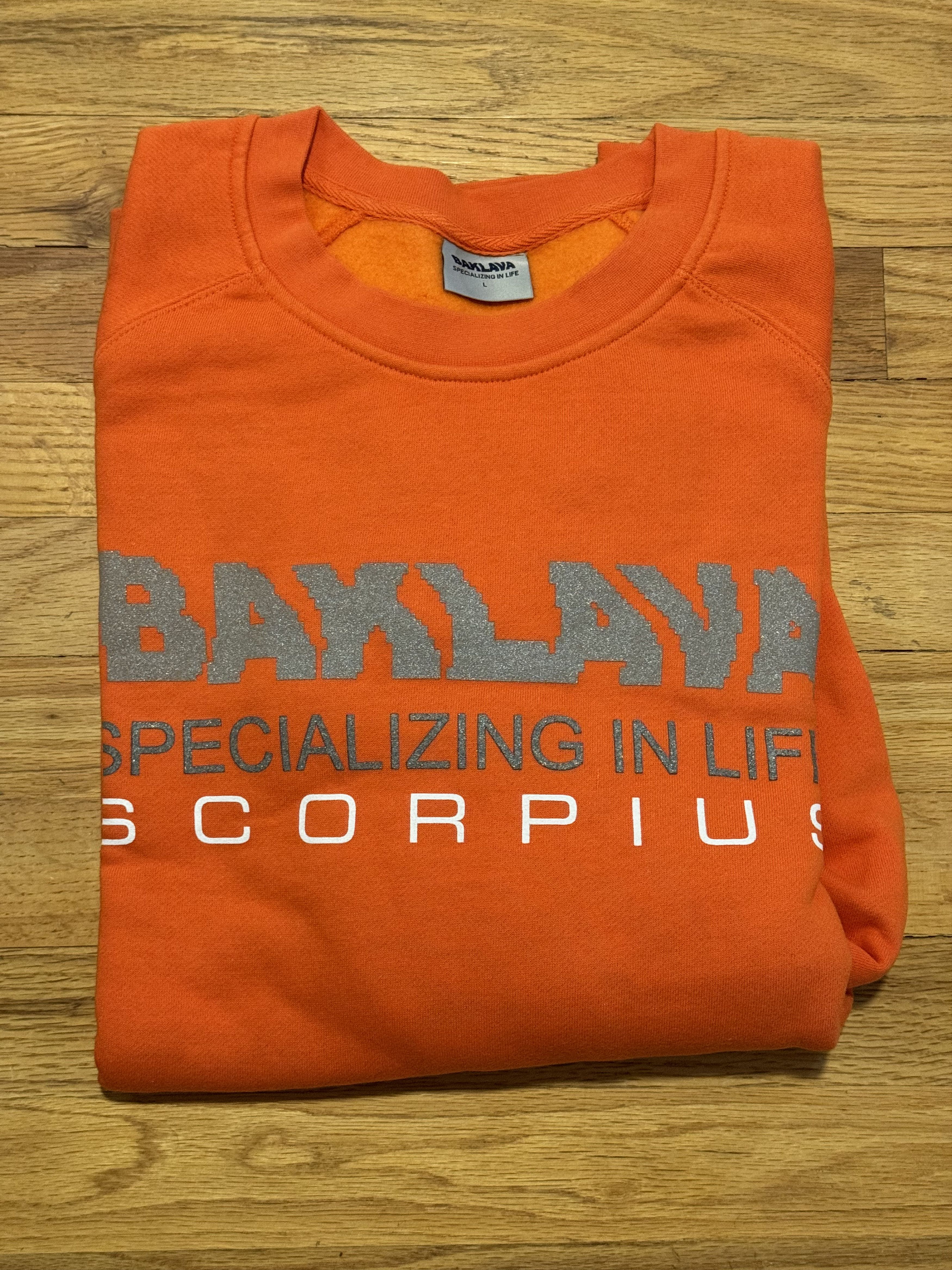 Action Bronson Baklava Scorpius Orange Crewneck Sweatshirt – Action Bronson Size US L / EU 52-54 / 3 - 4 Thumbnail