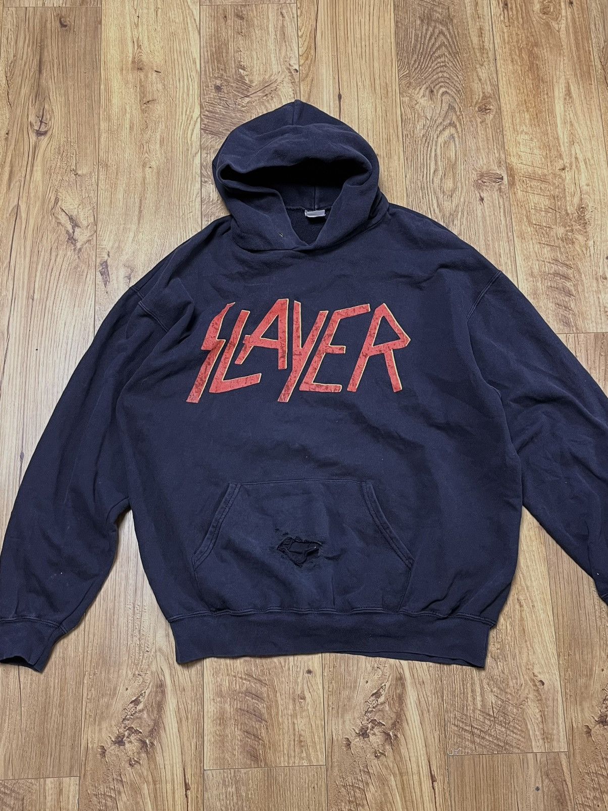 Band Tees × Slayer × Vintage Vintage Slayer Distressed Hoodie Thrash Metal Oversized Size US L / EU 52-54 / 3 - 2 Thumbnail