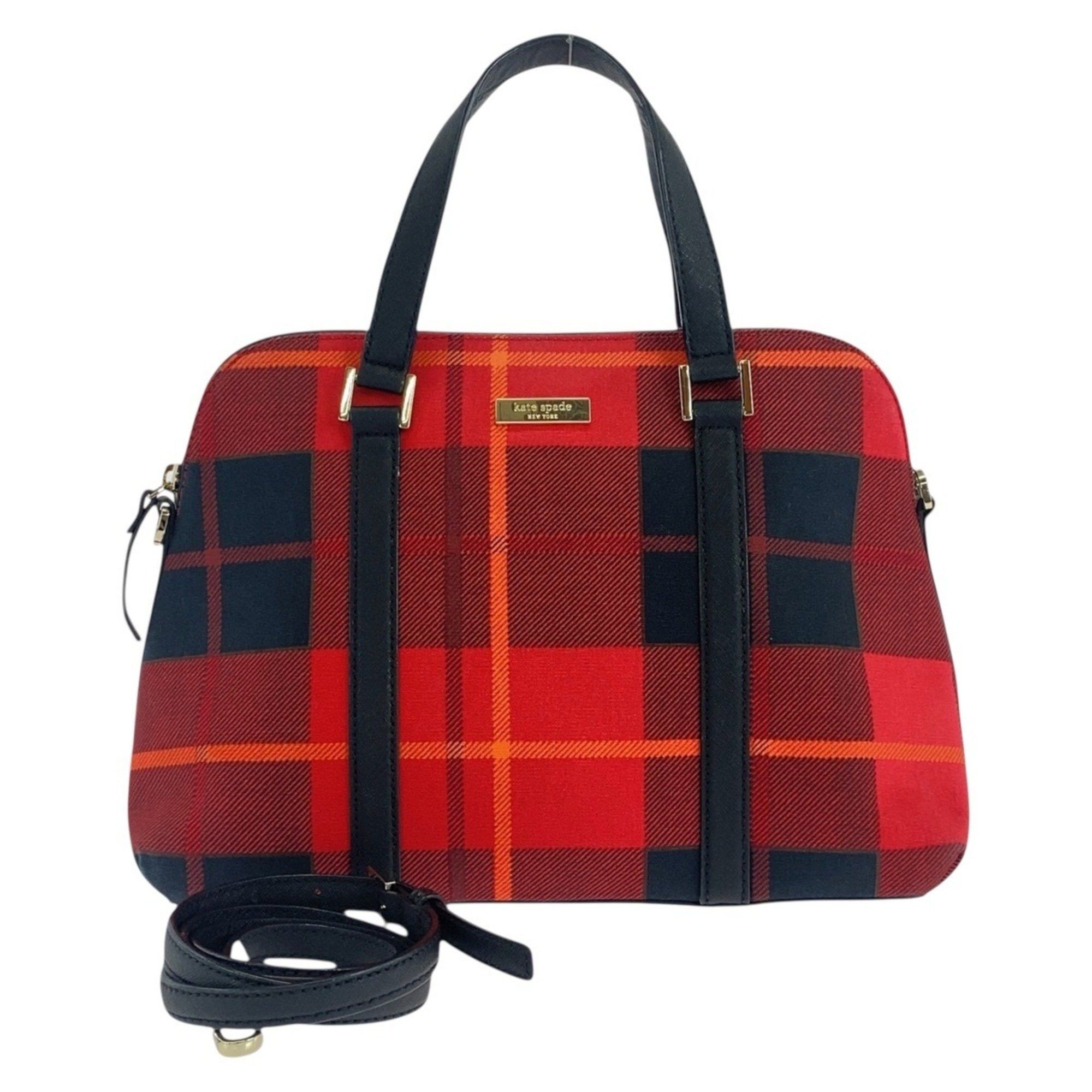 Kate Spade Red Black Silver Hardware Canvas Leather Handbag