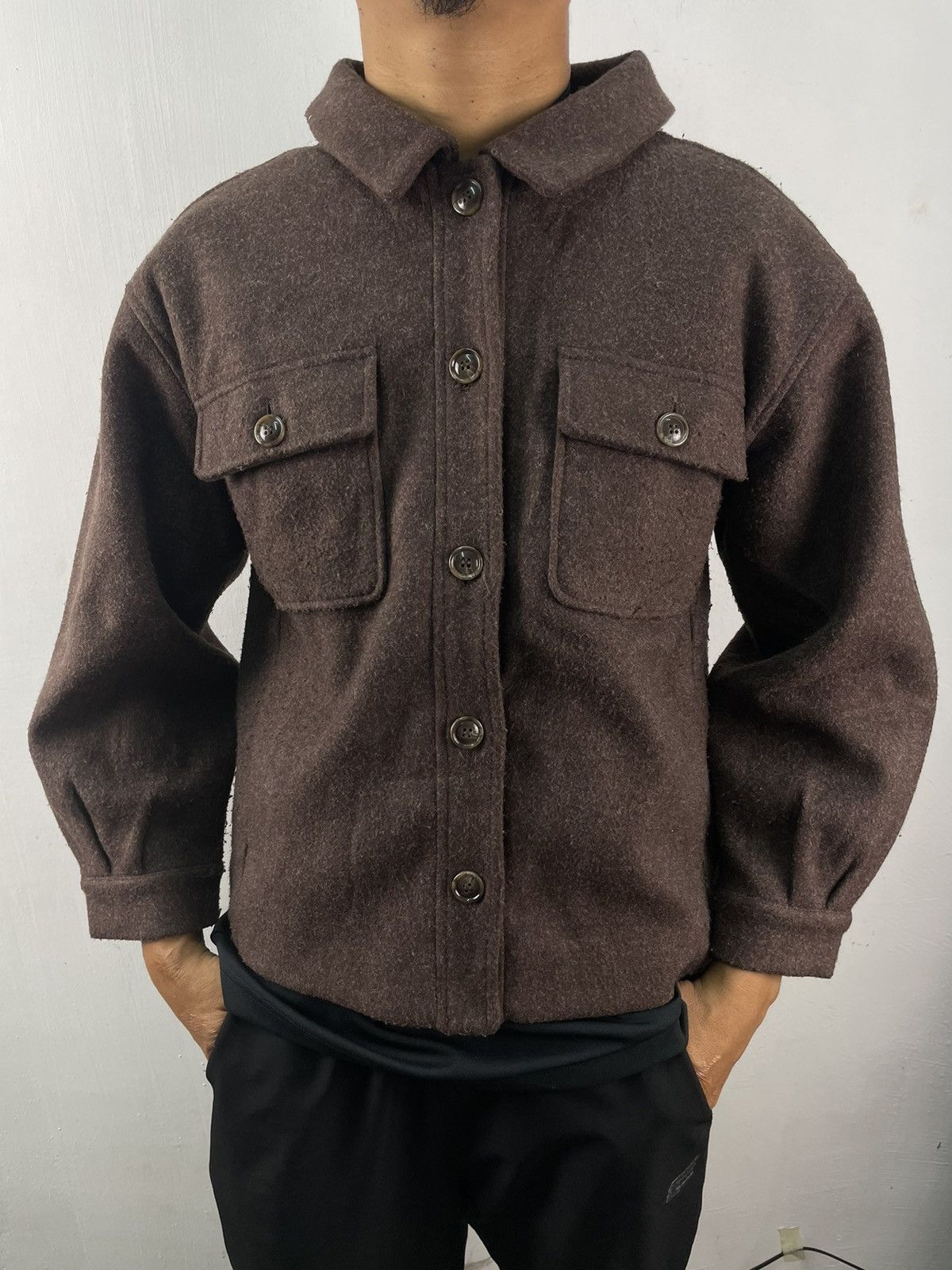 Japanese Brand Majestic Legon Brown Wool Shirt Double Pocket Jacket Size US M / EU 48-50 / 2 - 2 Thumbnail