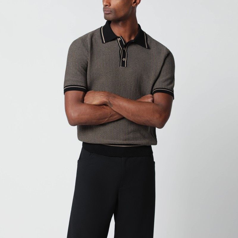 Tagliatore Tagliatore Brown Polo Shirt With Jacquard Pattern Size US XL / EU 56 / 4 - 1 Thumbnail