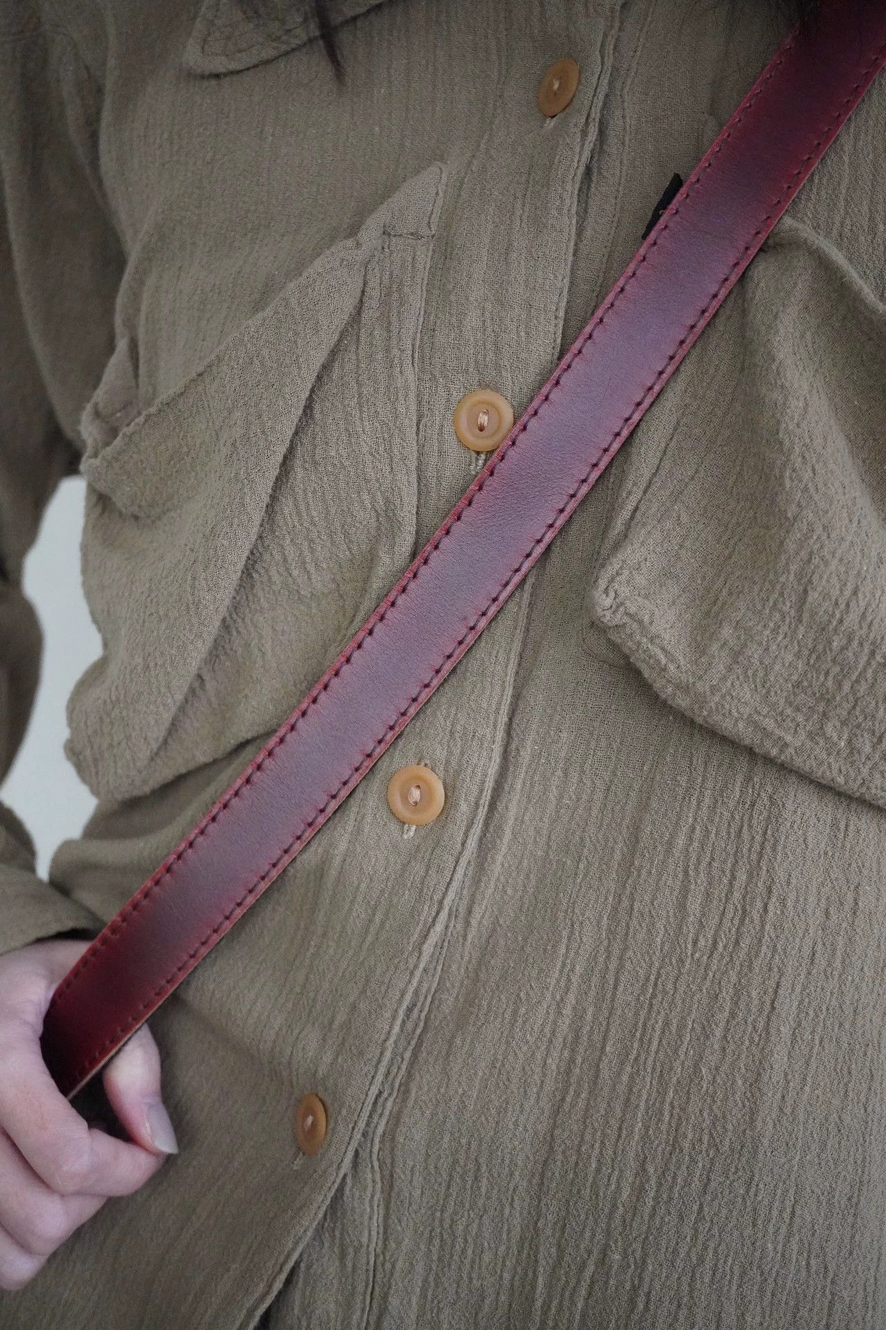 Yohji Yamamoto Yohji Yamamoto 1990s Wool Crossbody Red-Brown Leather Size ONE SIZE - 7 Thumbnail