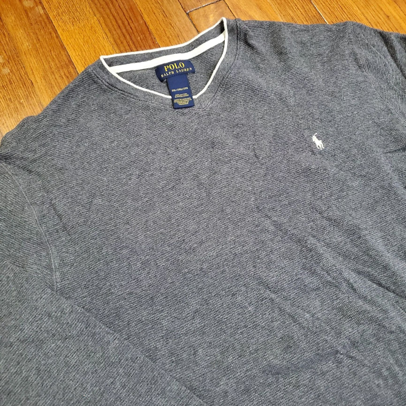 Polo Ralph Lauren Polo Ralph Lauren Sweater Mens 2XL Gray Waffle-Knit V-Neck Cotton Pullover Size US XXL / EU 58 / 5 - 4 Thumbnail