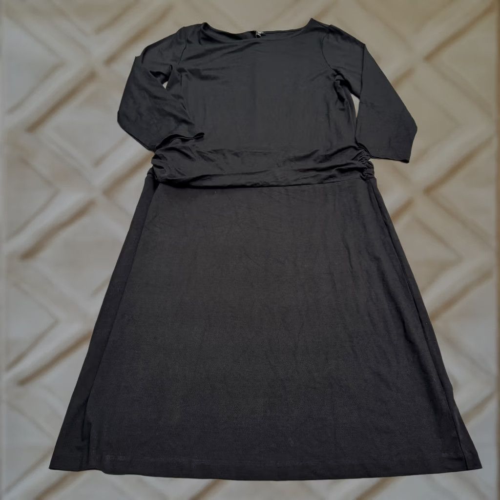 Talbots Talbots Dress 3/4 Sleeve Boat Neck Ruched Jersey Midi Womens Large Black NWT Size L / US 10 / IT 46 - 1 Thumbnail