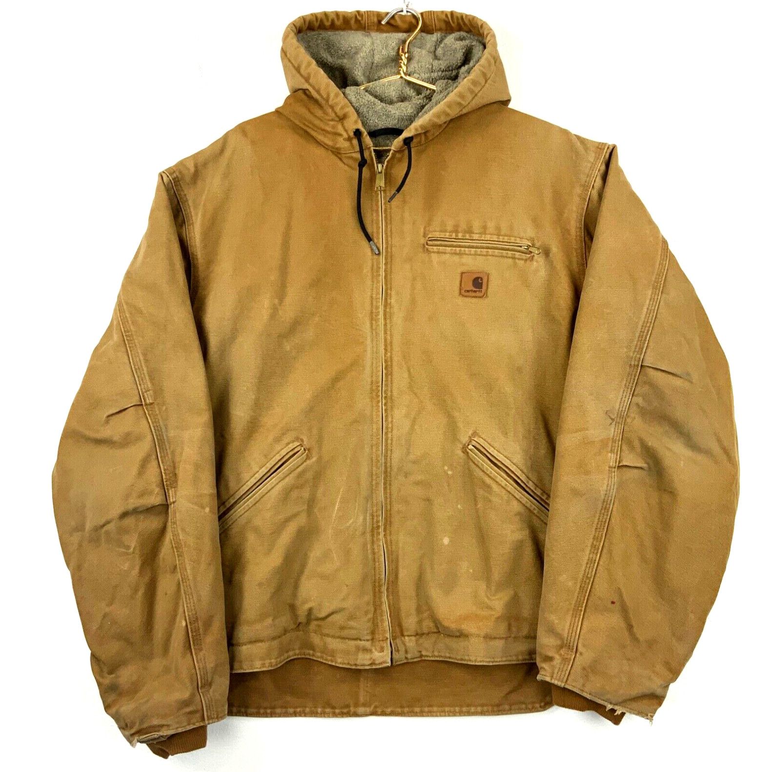 image of Carhartt Canvas Sherpa Lined Full Zip Hooded Work Jacket Size 2Xl Brown Workwear in White, Men's