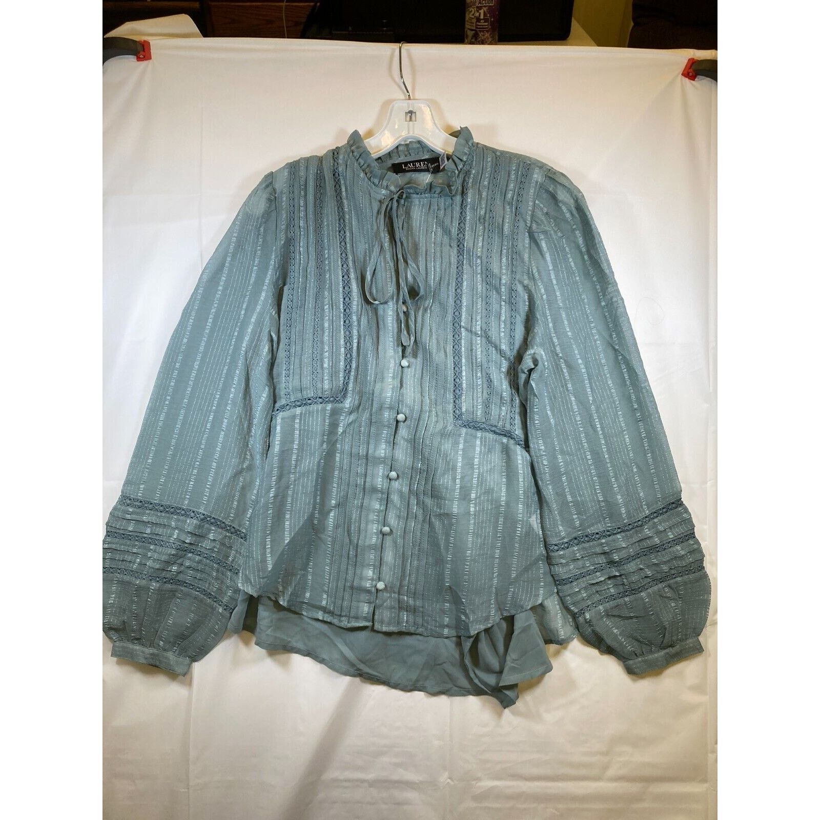 Lauren Ralph Lauren Ralph Lauren Women's Tie Neck Crinkle Blouse Green XS Size XS / US 0-2 / IT 36-38 - 2 Thumbnail