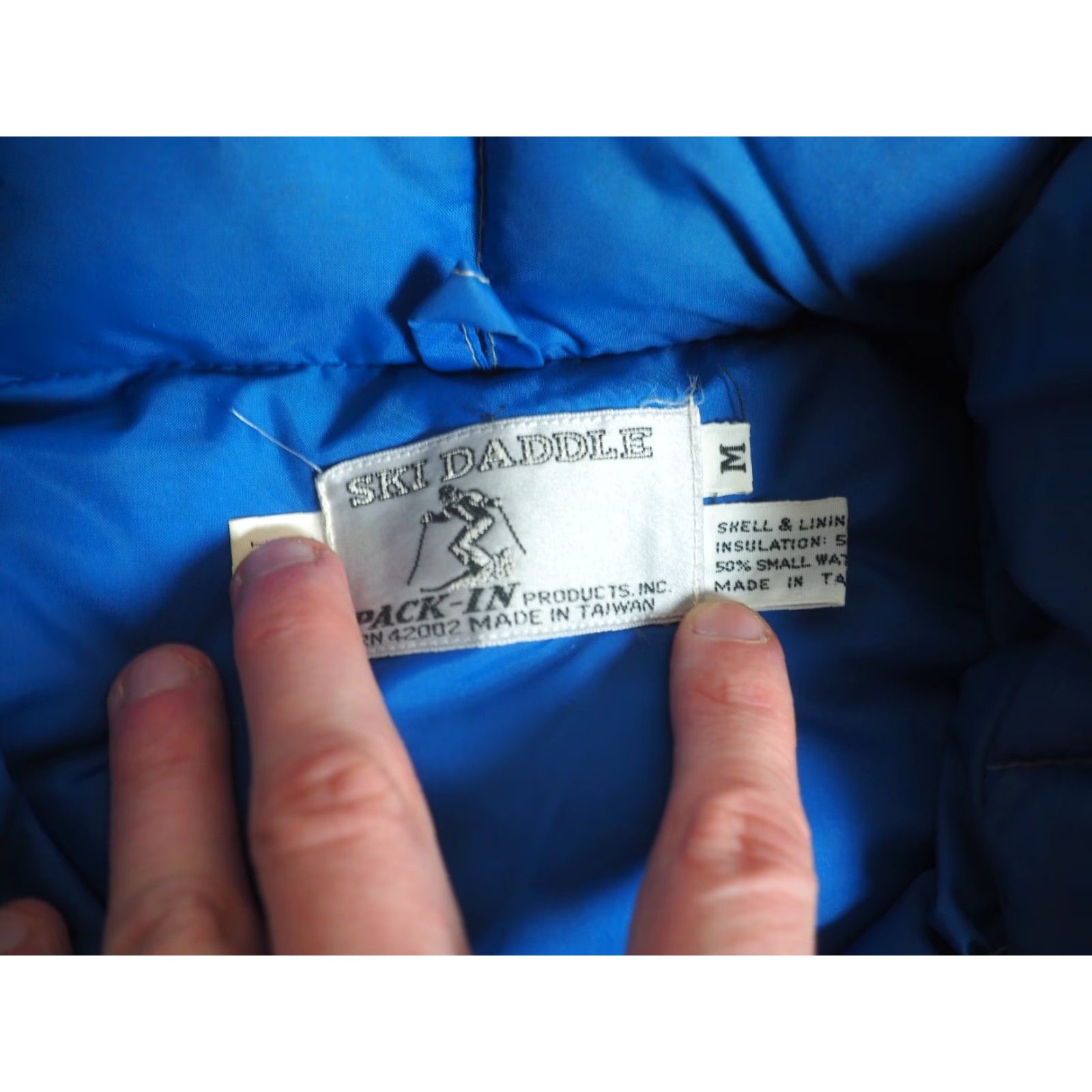 Vintage VTG Ski Daddle Down Puffer Jacket Men M - 70s 80s Gray Blue Lodge Zip Snap Daddle Down Jacket, Casual, Vintage Outerwear, 1970s Size US M / EU 48-50 / 2 - 5 Thumbnail
