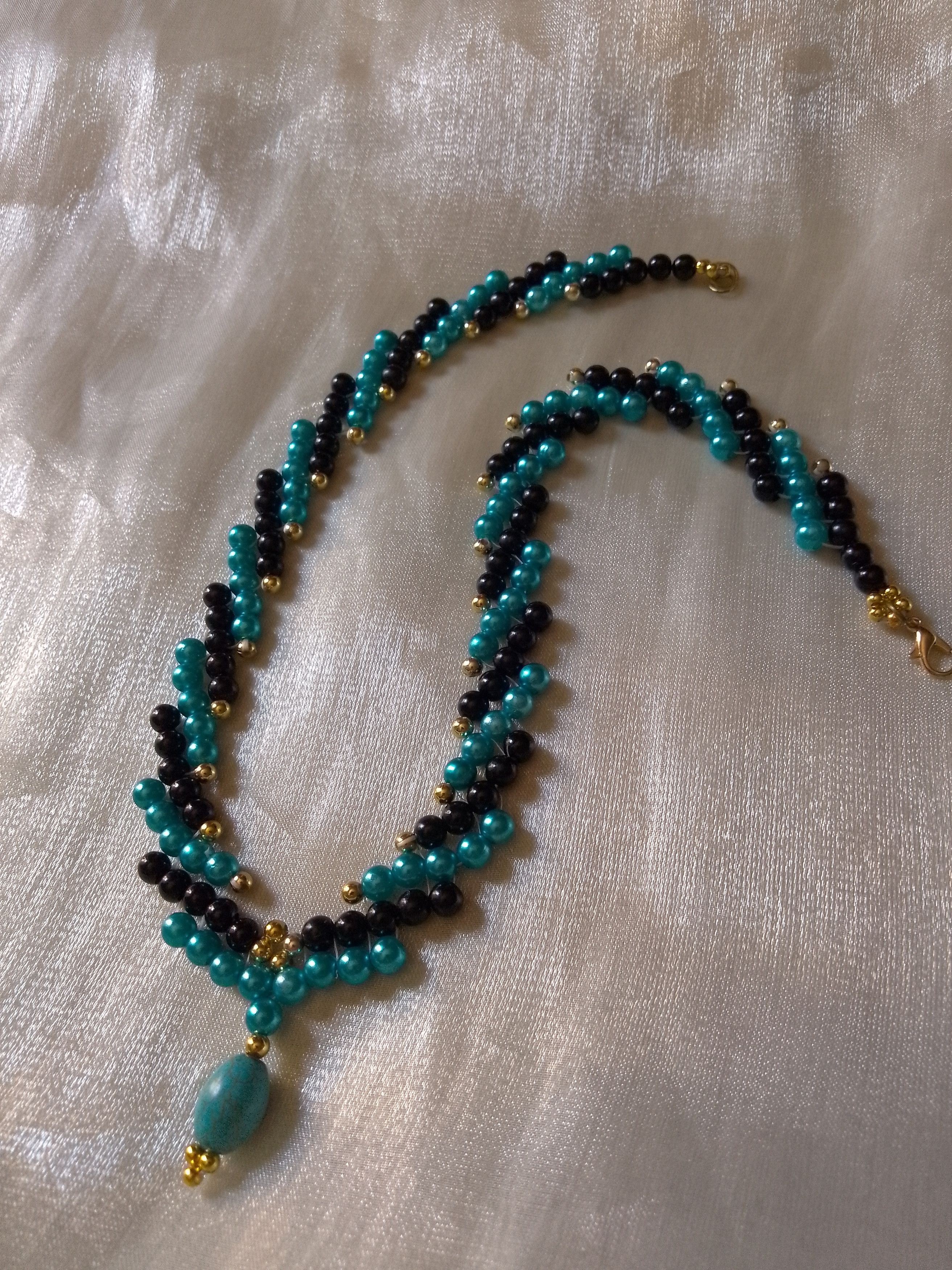 Handmade Necklace pearls choker with turquoise pendant gemstone Size ONE SIZE - 6 Thumbnail