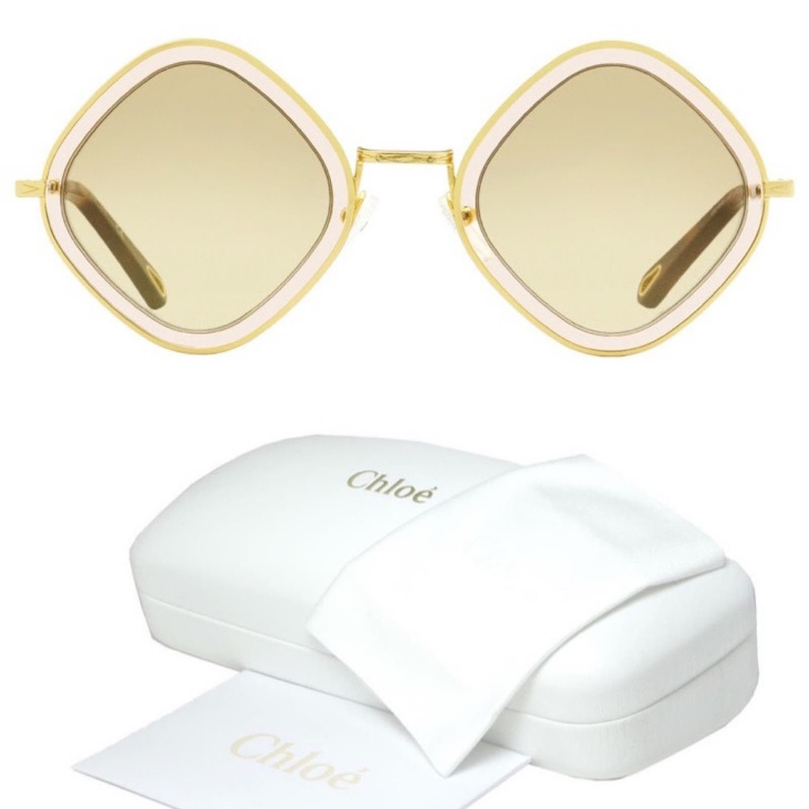 image of Chloe Rhombus Gold Retro Sunglasses Nwb, Women's