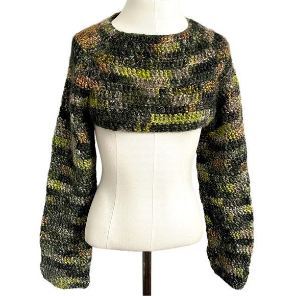 Handmade Hand Crochet Green Shrug / Arm Warmers - great for layering! Size S / US 4 / IT 40 - 2 Thumbnail