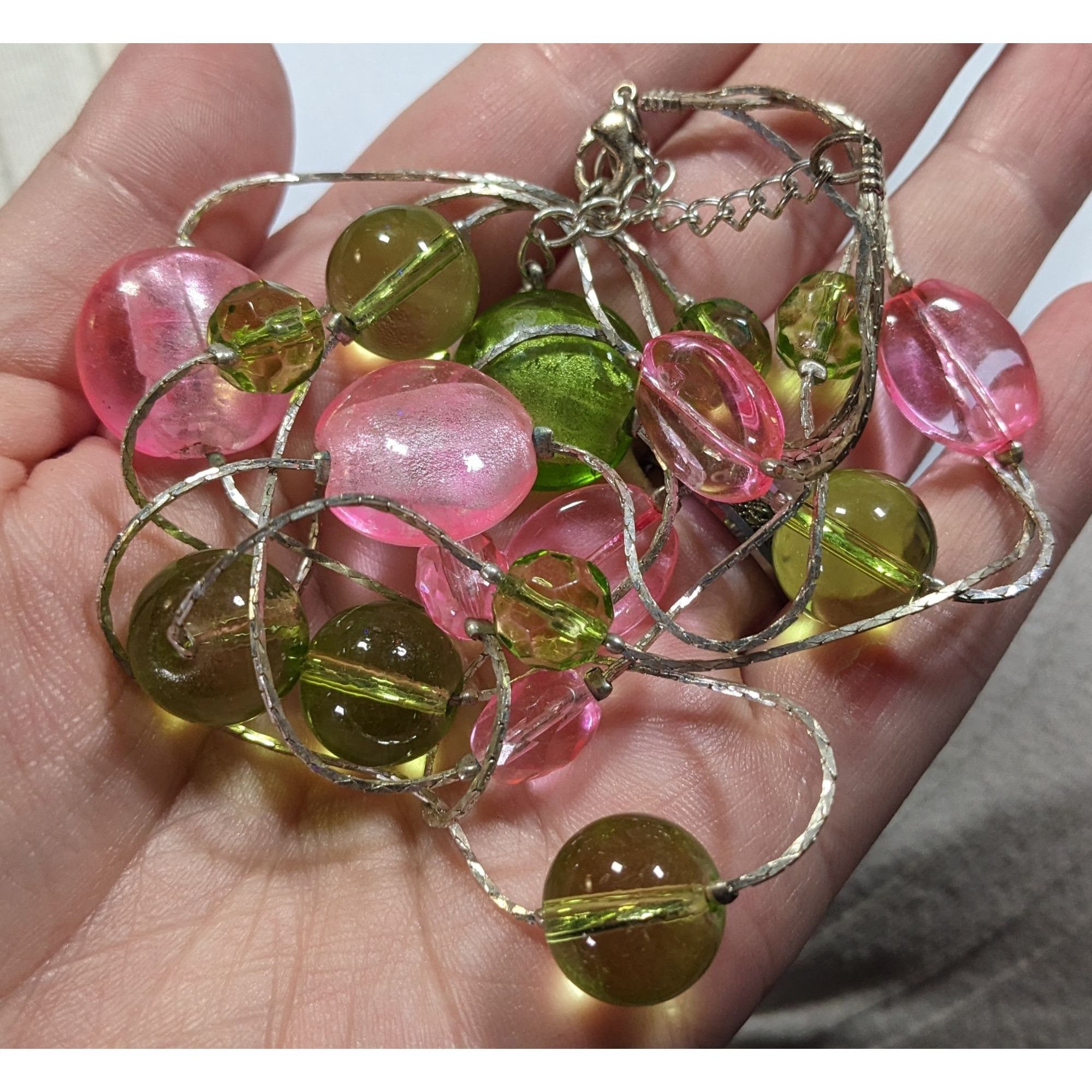 Other Whimsical Pink And Green Glass Layered Station Necklace Size ONE SIZE - 5 Thumbnail