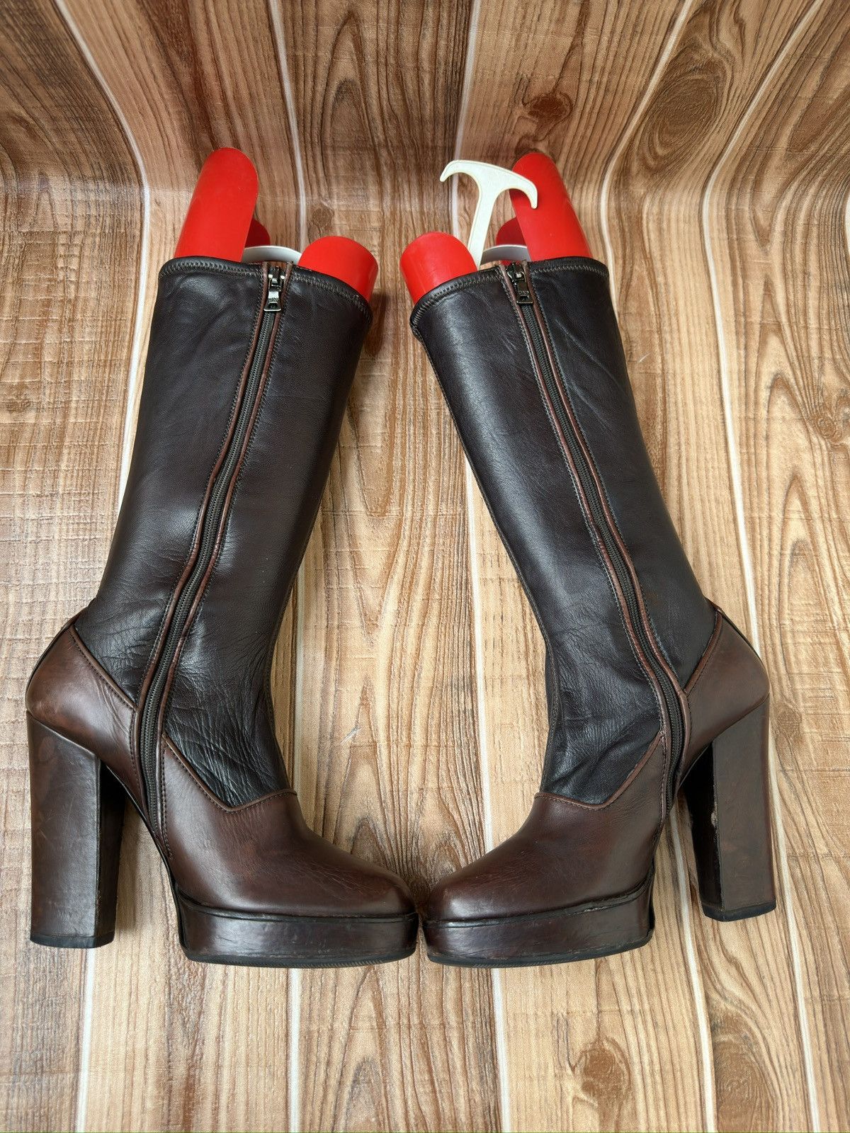 Prada × Vintage FW Fall 2006 Runway Brown Leather Sock Boots Size US 6 / IT 36 - 14 Thumbnail