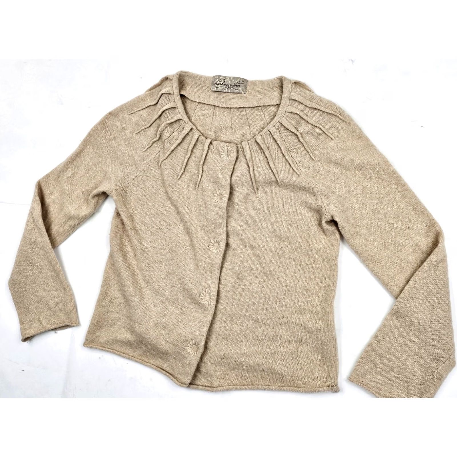 Vintage Charlie & Robin Cardigan Women XS Beige Wool Rabbit Hair Cashmere Blend Snap Button V-Neck Long Sleeve Sweater Size XS / US 0-2 / IT 36-38 - 2 Thumbnail