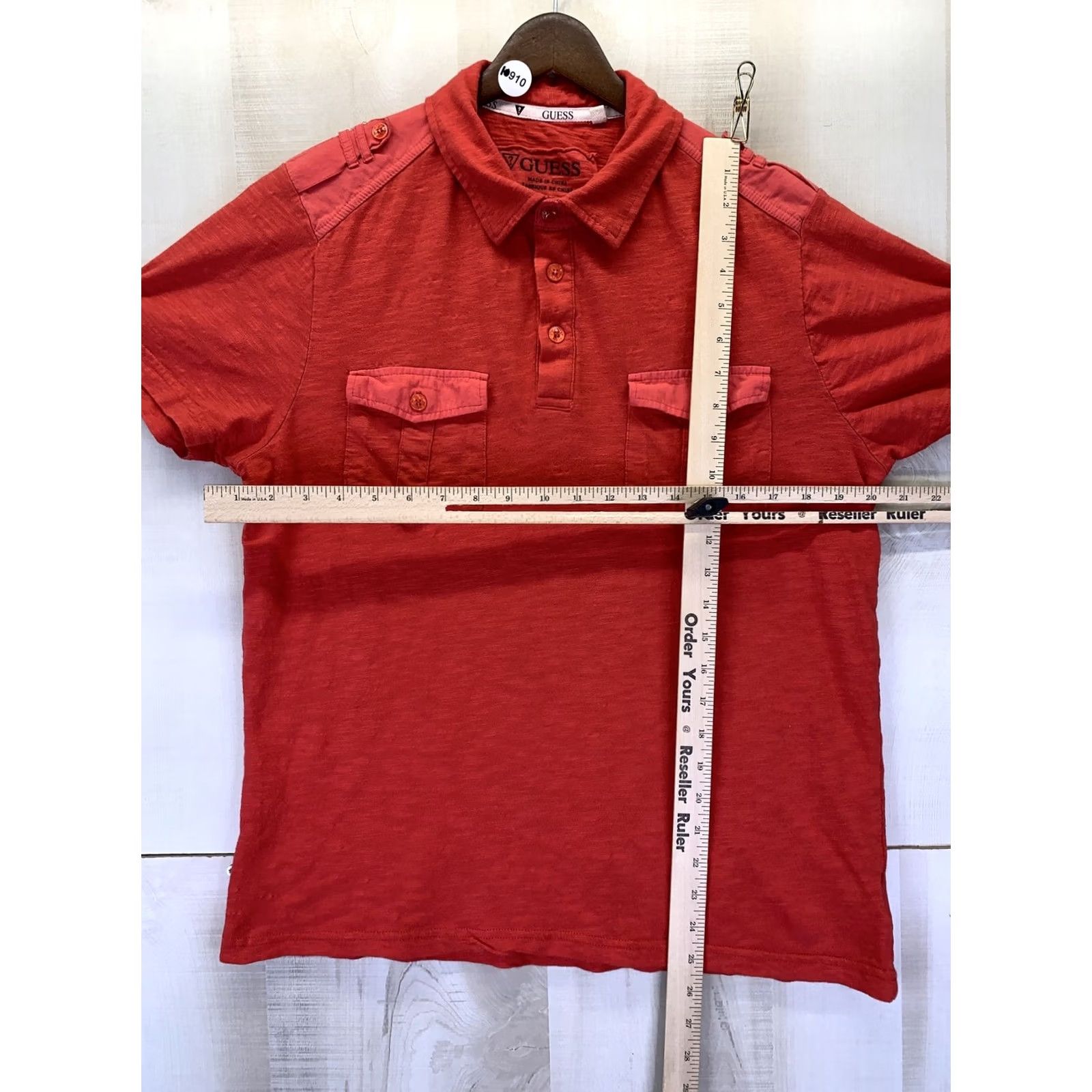 Guess GUESS Polo Shirt Mens Red Textured Cotton Pocket Front Short Sleeve Size US M / EU 48-50 / 2 - 6 Thumbnail