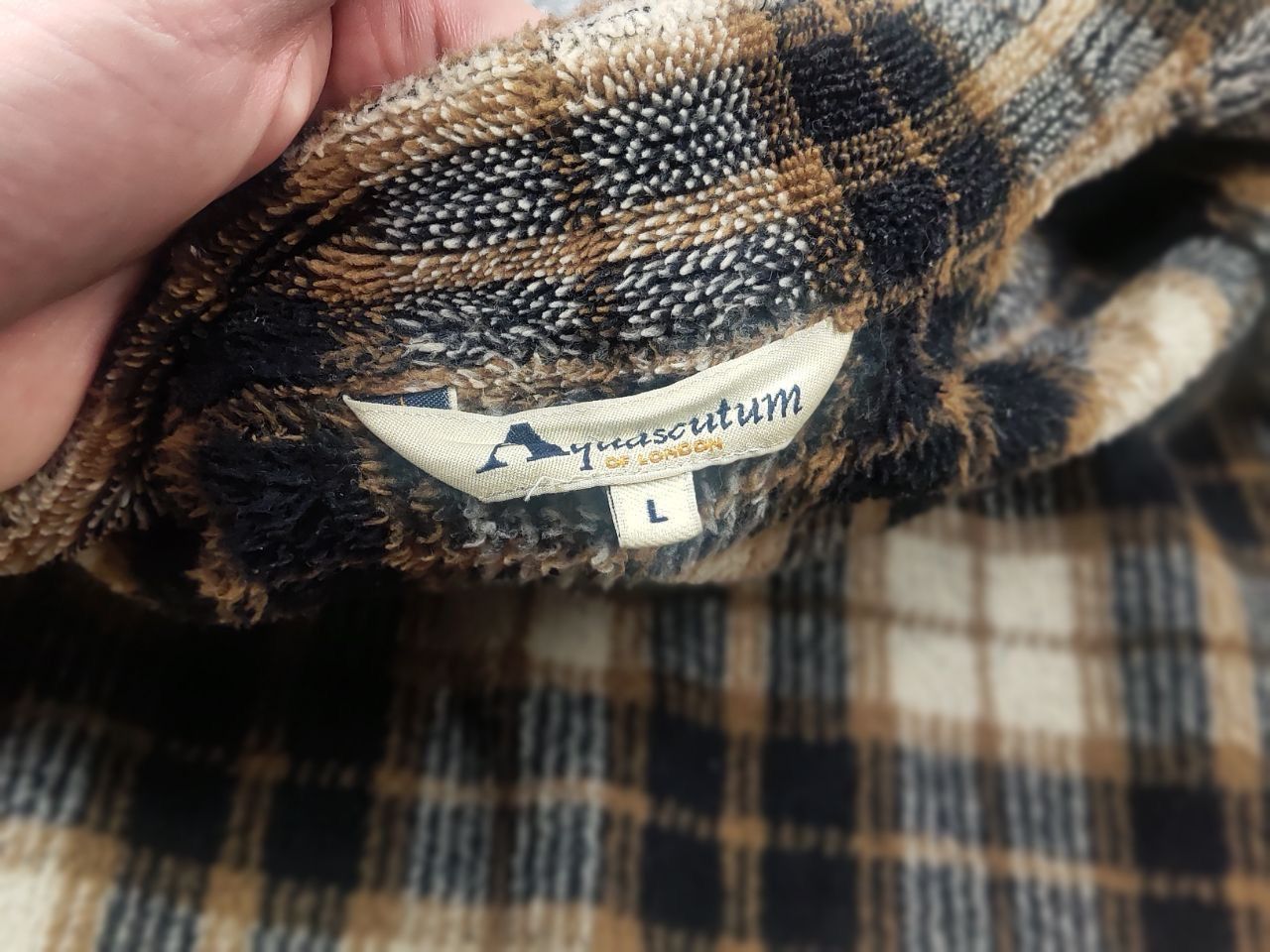 Aquascutum Vintage Aquascutum Zip-Up fleece brown check Sherpa jacket Size US L / EU 52-54 / 3 - 18 Thumbnail