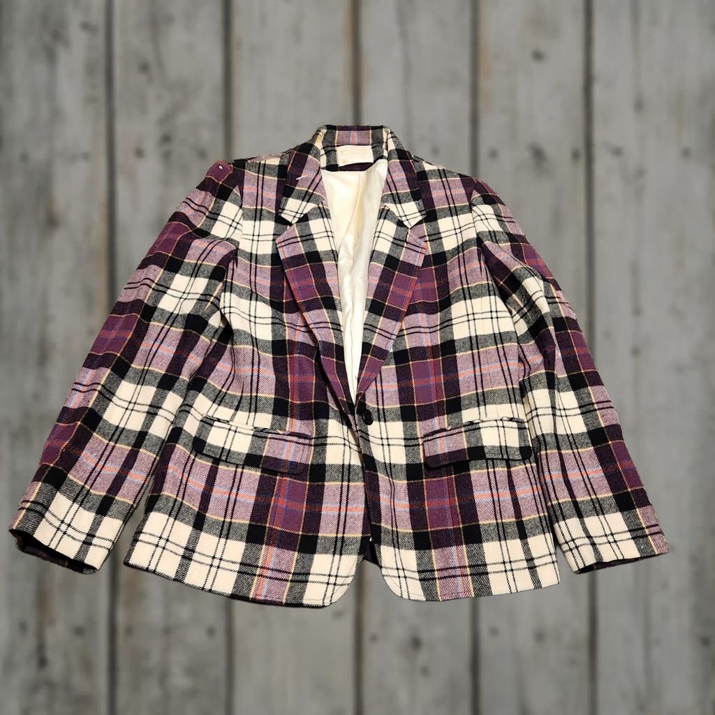 Pendleton VINTAGE Pendleton Blazer Womens Purple Check 100% Wool Mid-Length L Buttoned Jacket Blazer Women Size L / US 10 / IT 46 - 1 Thumbnail
