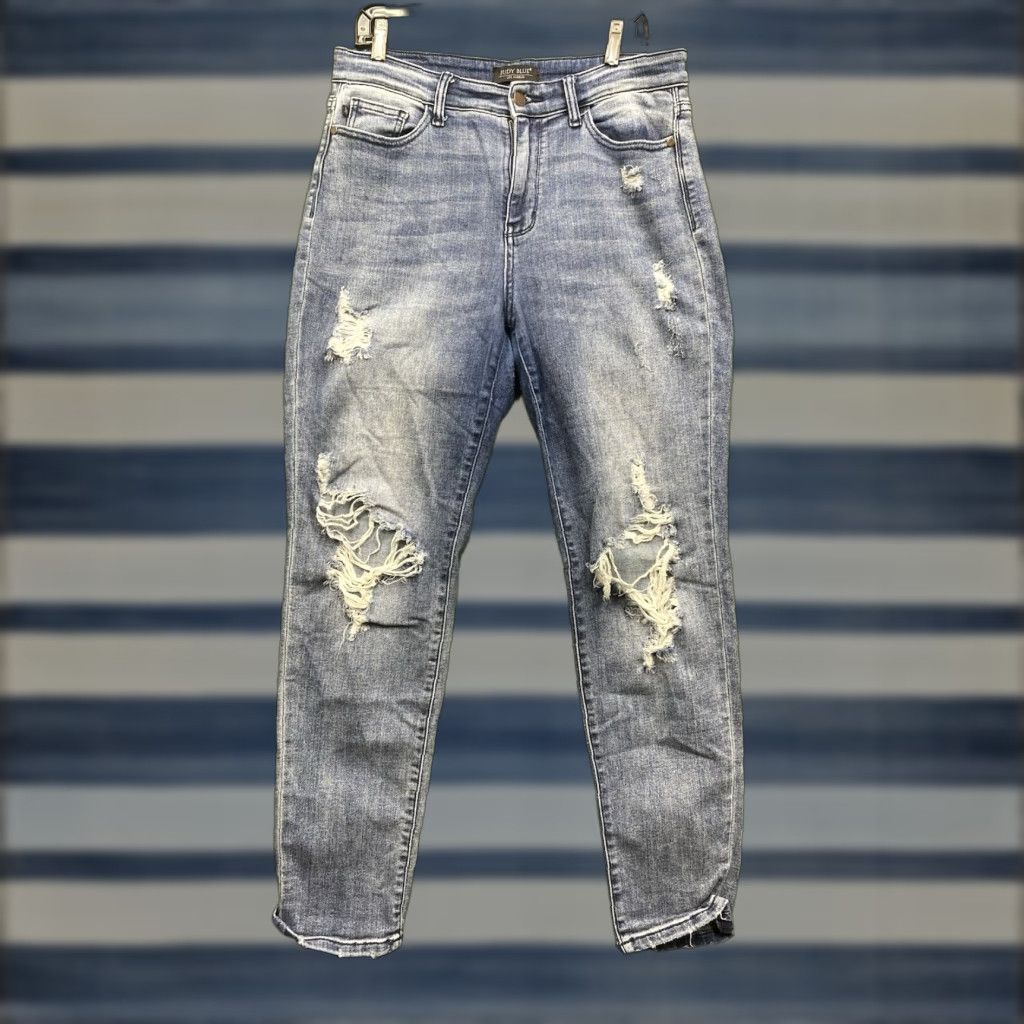 Vintage Judy Blue Jeans Womens 9/29 Boyfriend Fit High Waist Distressed Style JB82332DK Denim Blue 31 In 5-Pocket Womens Jeans Size 30" / US 8 / IT 44 - 1 Thumbnail