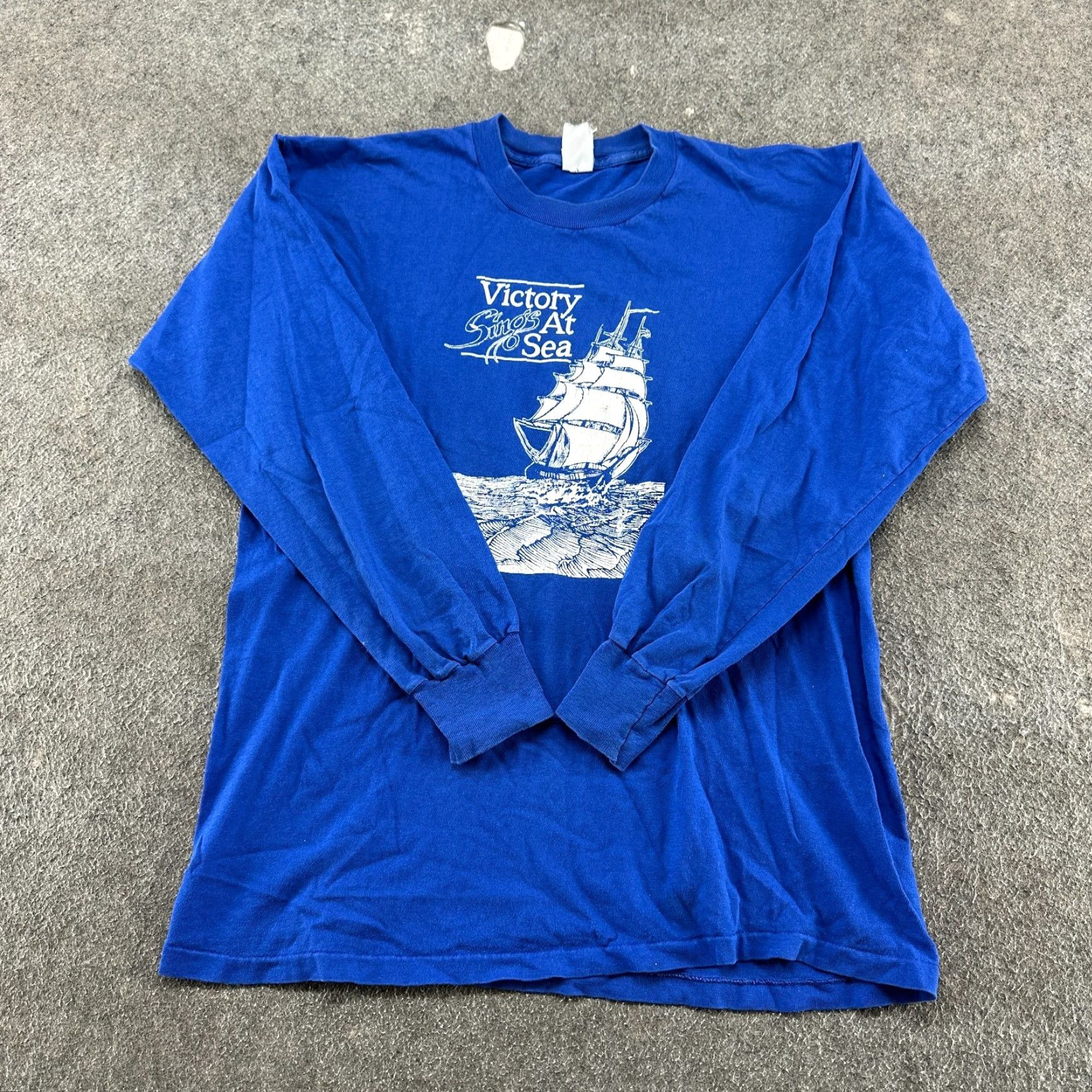 Vintage VINTAGE Victory Sings At Sea Shirt Mens L Blue Long Sleeve Ship Sailboat 90s Size US L / EU 52-54 / 3 - 2 Thumbnail
