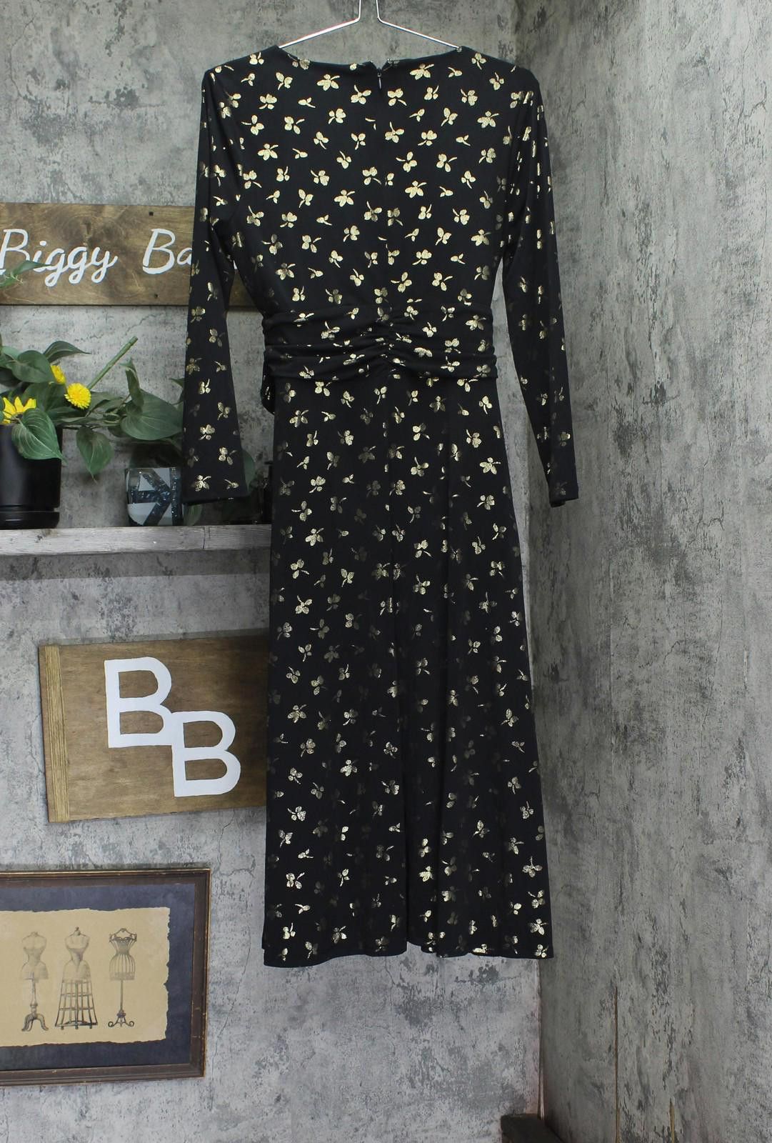 Nwt Tommy Hilfiger Waist Fit Flare Dress Black / Gold 8