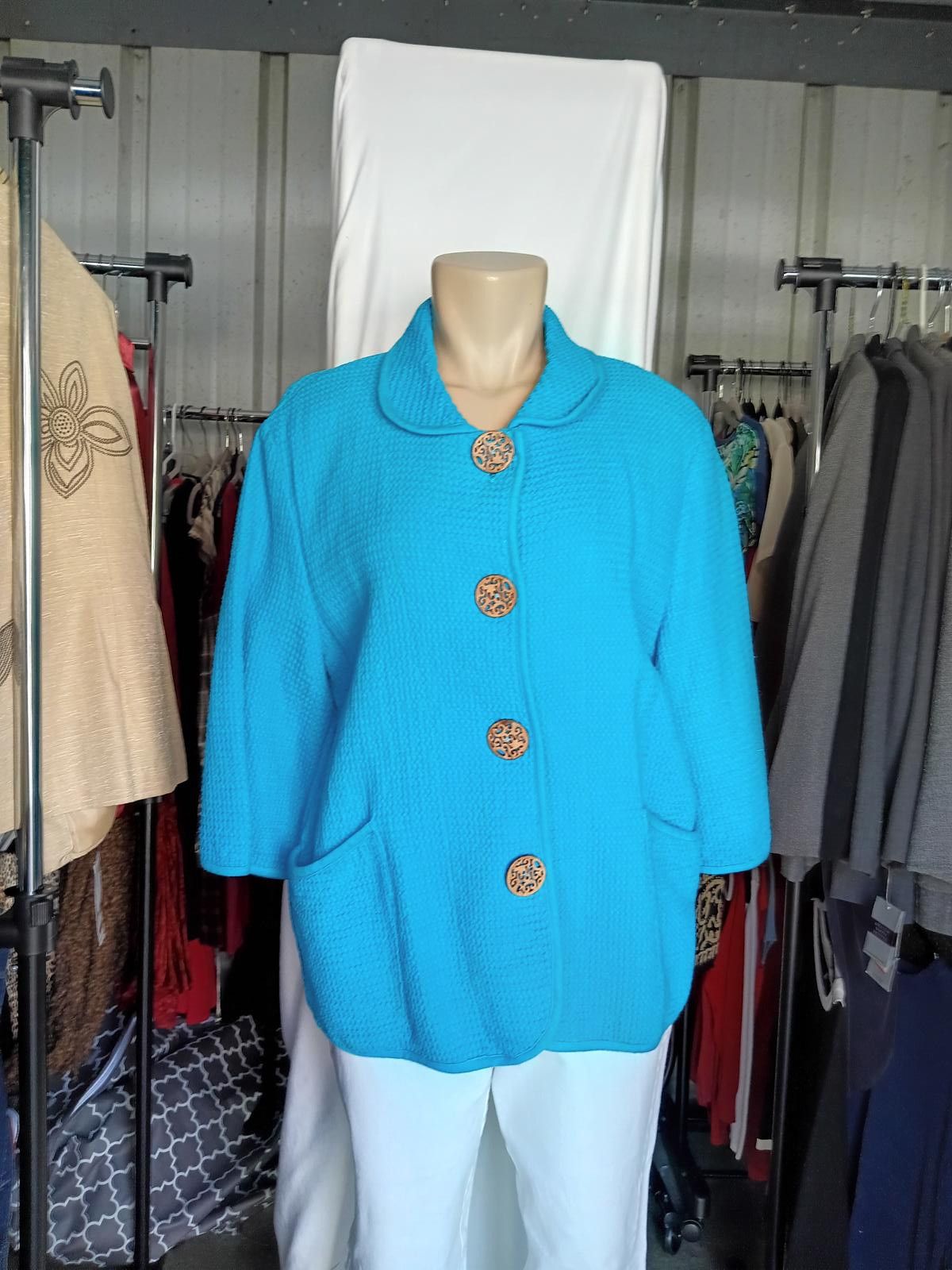 Designer Lulu-B Stylish Aqua Blue Jacket with Unique Buttons Size M / US 6-8 / IT 42-44 - 1 Thumbnail