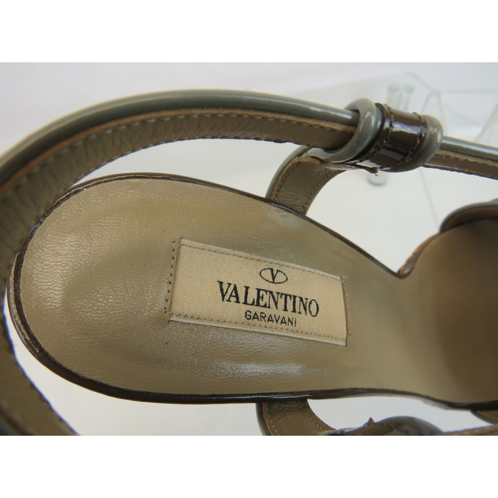 Valentino TAUPE GRAY STRAPPY PATENT LEATHER CORK SANDALS PUMPS 39.5 Size US 9.5 / IT 39.5 - 11 Thumbnail